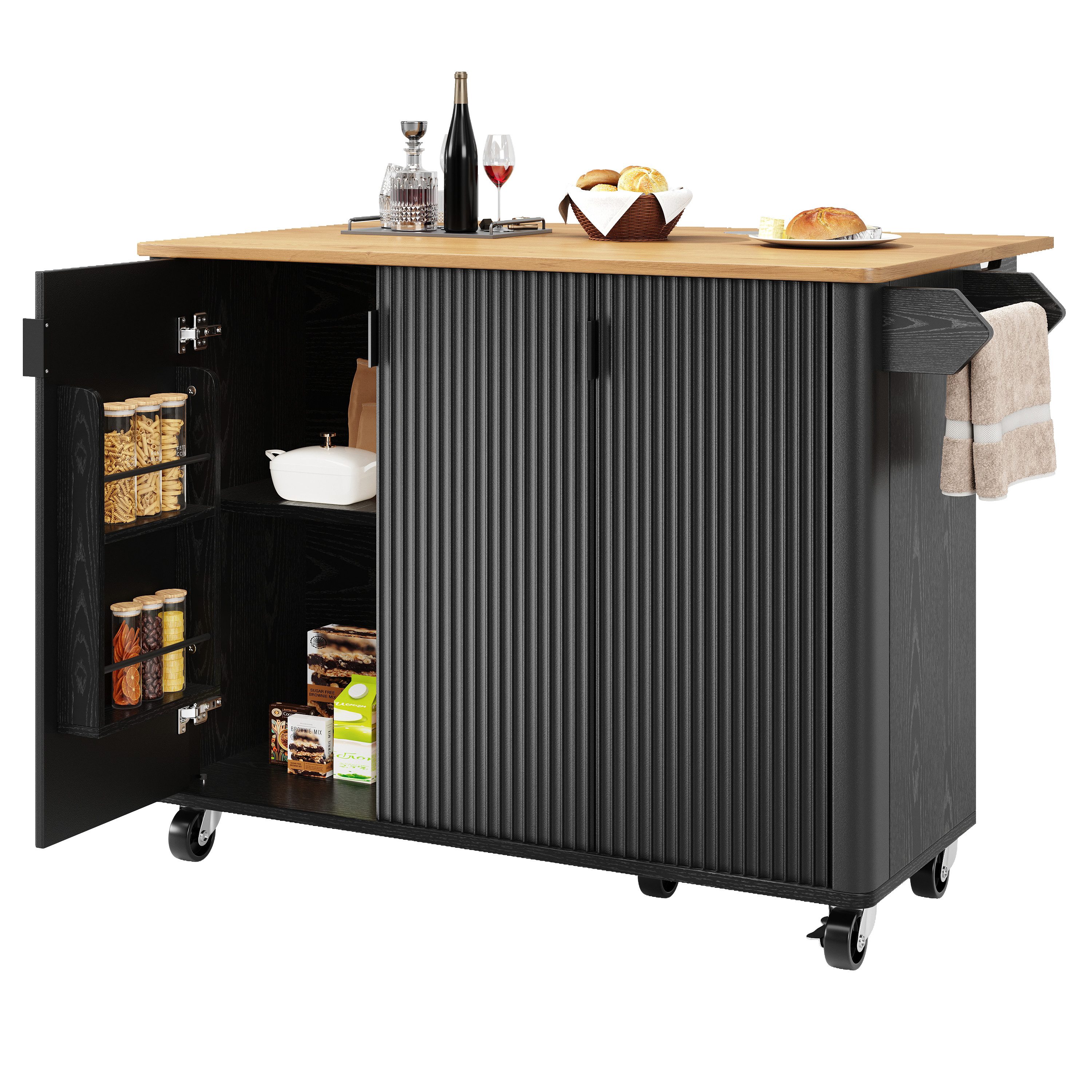 i@home Küchenwagen ausziehbarer Kücheninsel mit Holzmaserung, 130x45(75)x92 günstig online kaufen