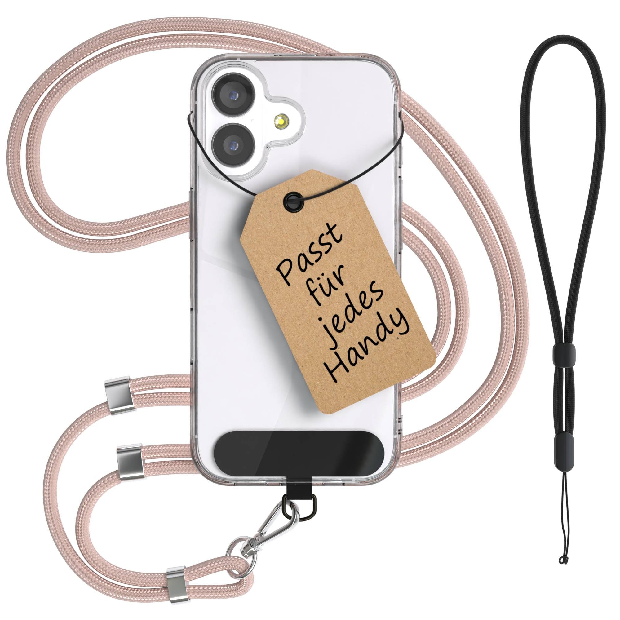 EAZY CASE Handykette Universal Handykette für alle Modelle zum Umhängen, Handy Kordel plus Handband Universal passend Schwarz Rosé Rosegold