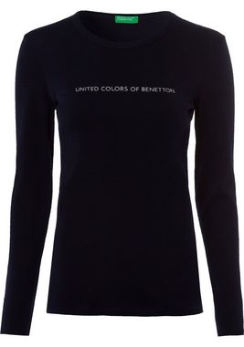 United Colors of Benetton Langarmshirt mit Glitzereffekt Labelprint