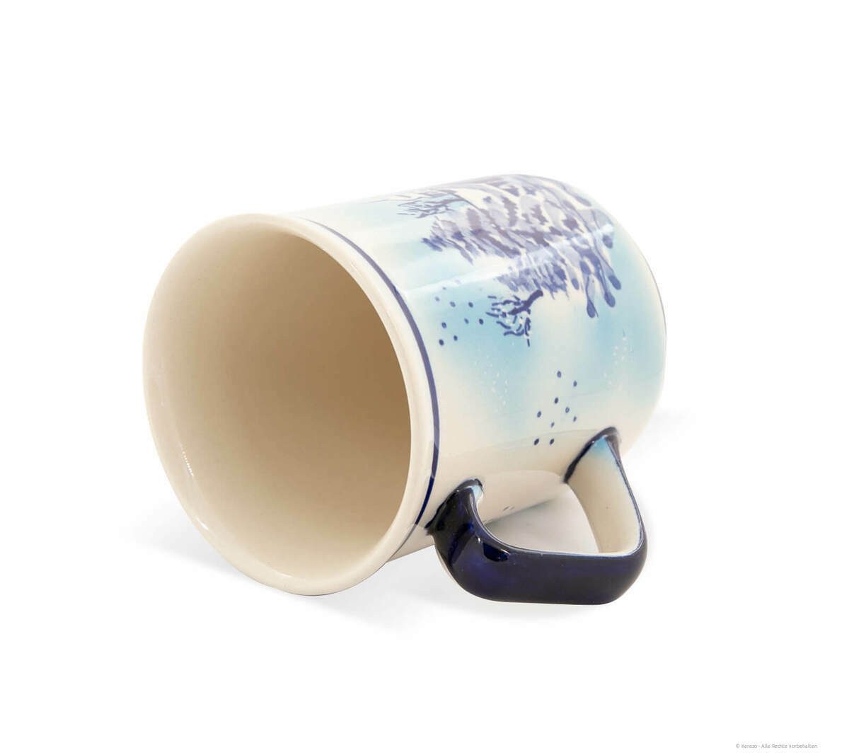 Bunzlauer Keramik Becher Bunzlauer Keramik Kaffeebecher 250ml eckiger Henkel Ø8cm Dekor DU11, Keramik