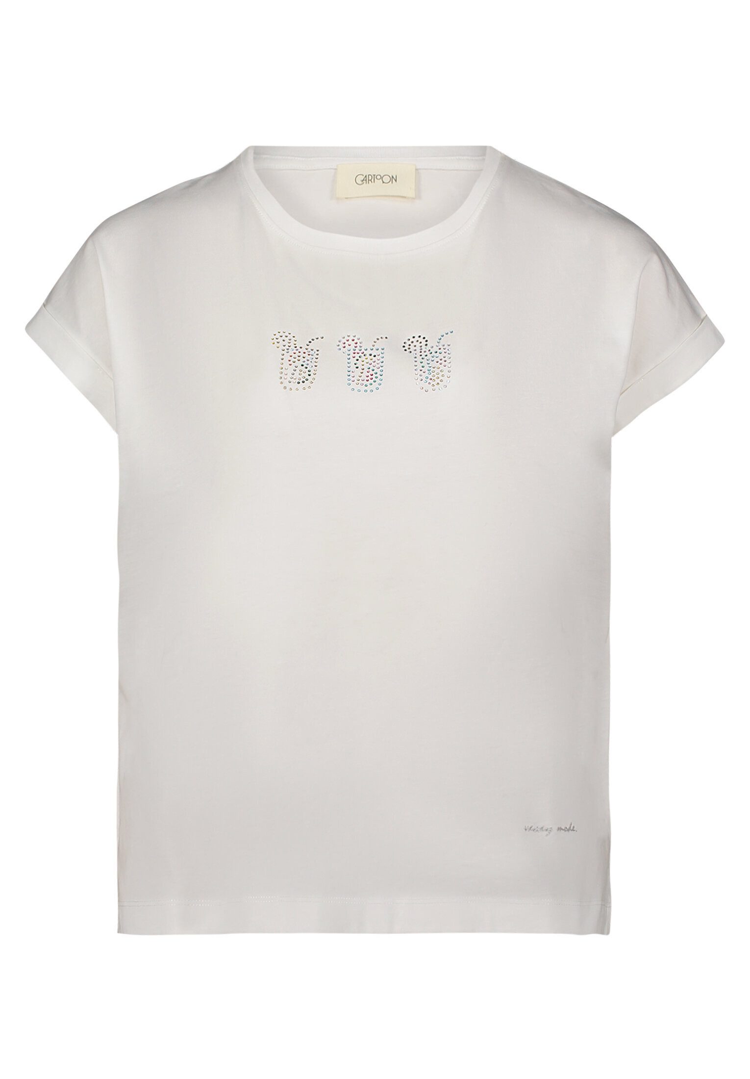 Cartoon Kurzarmshirt Damen mit Ärmelaufschlag (1-tlg) Hotfix