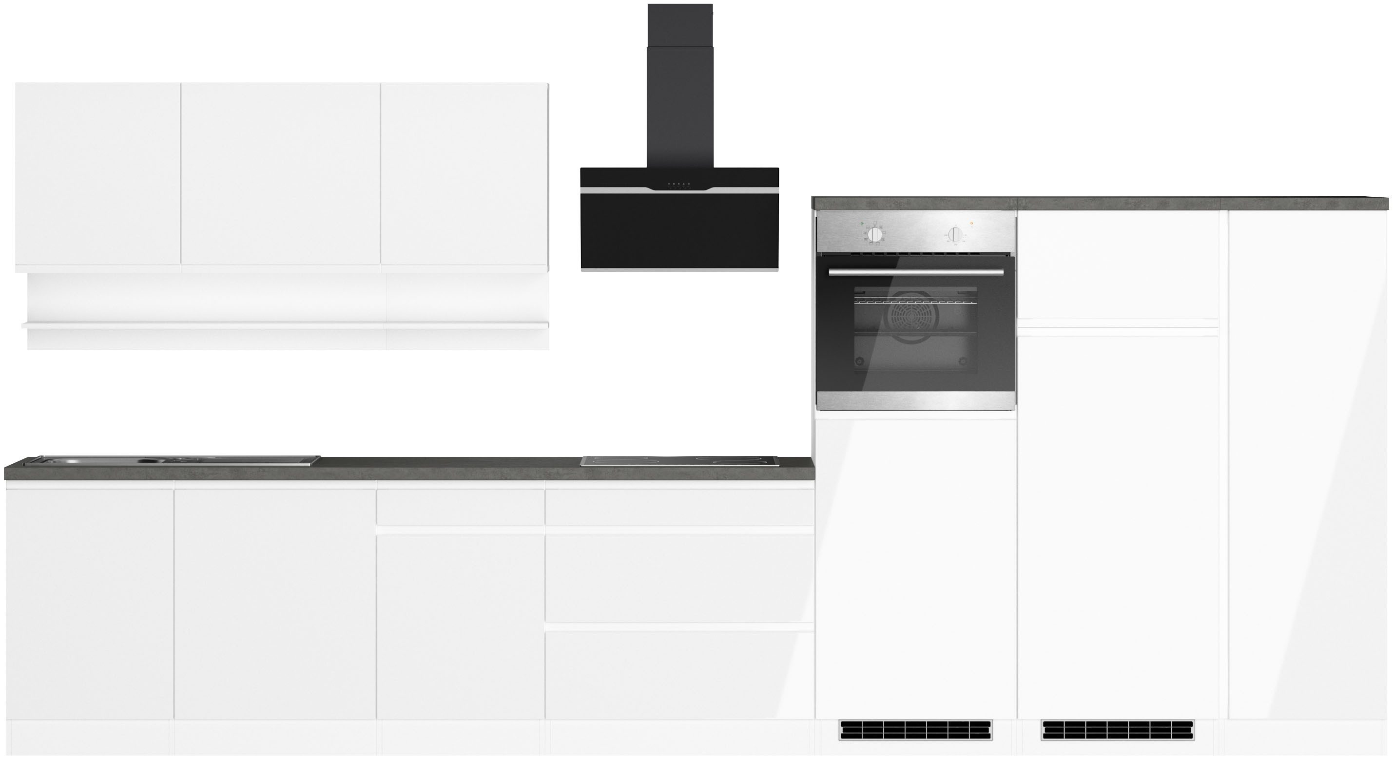 KOCHSTATION Küchenzeile KS-Virginia,neu in verbesserter Ausführung, Breite 410 cm, Softclose, wahlweise mit E-Geräten und Induktion