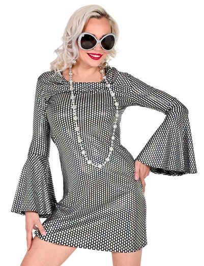Widmann S.r.l. Kostüm 70er Jahre Disco Kleid für Damen - Schwarz Silber