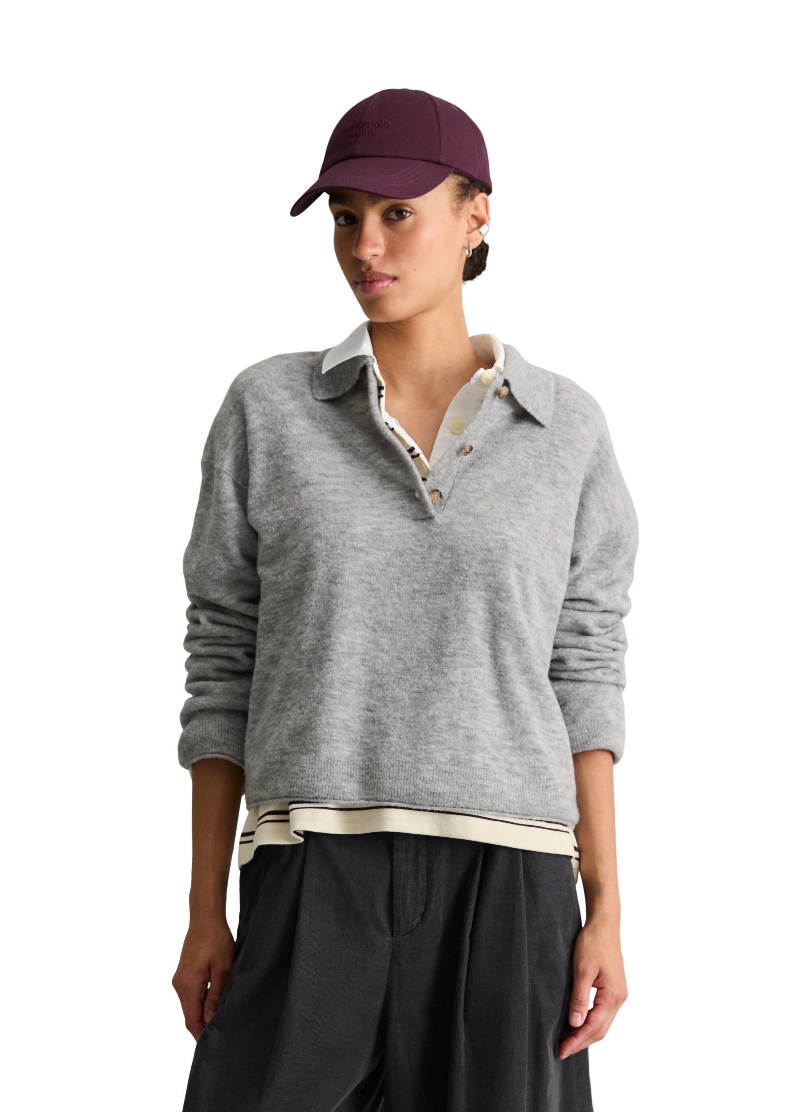Marc O'Polo DENIM Langarm-Poloshirt Strick, relaxed aus Bouclé-Garn, mit Schurwolle