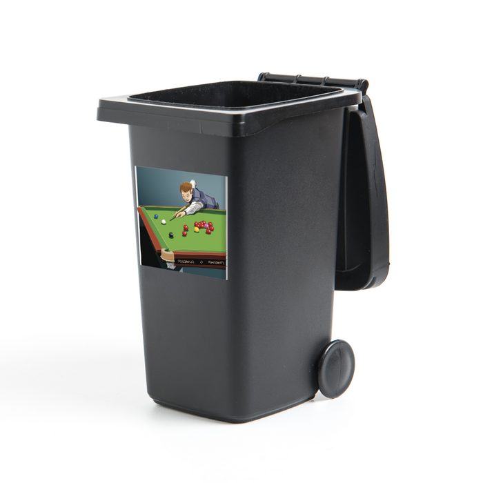 MuchoWow Wandsticker Illustration eines Billard spielenden Mannes (1 St) Mülleimer-aufkleber Mülltonne Sticker Container Abfalbehälter