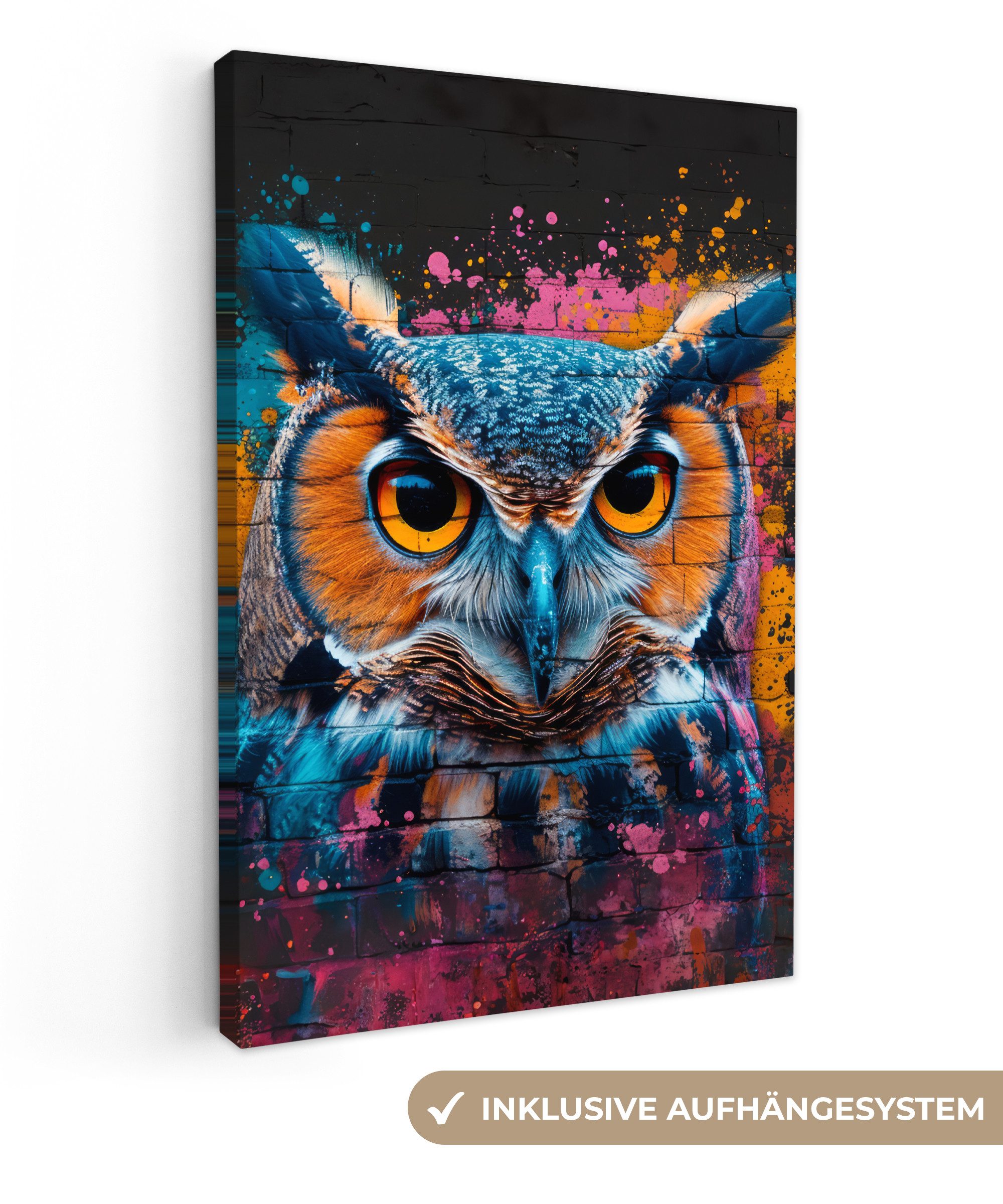 OneMillionCanvasses® Leinwandbild Eule - Vogel - Bunt - Graffiti - Kunst, F günstig online kaufen