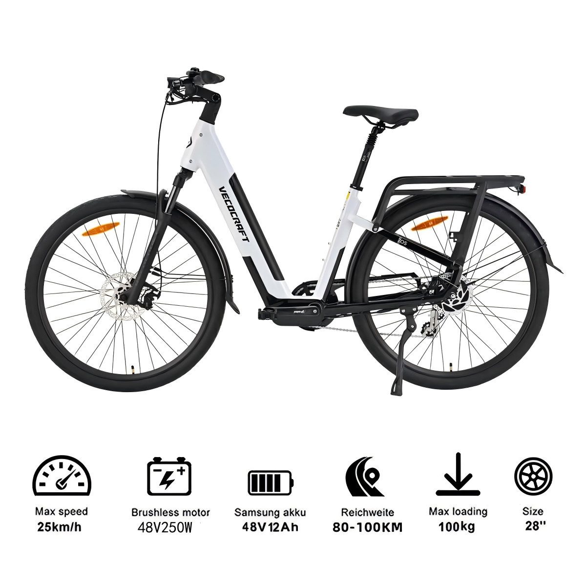 VECOCRAFT E-Bike Cityrad EOS ebike damen 28 zoll 25 km/h, 8 Gang Shimano, Heckmotor, 468 Wh – Bild 2 von 5