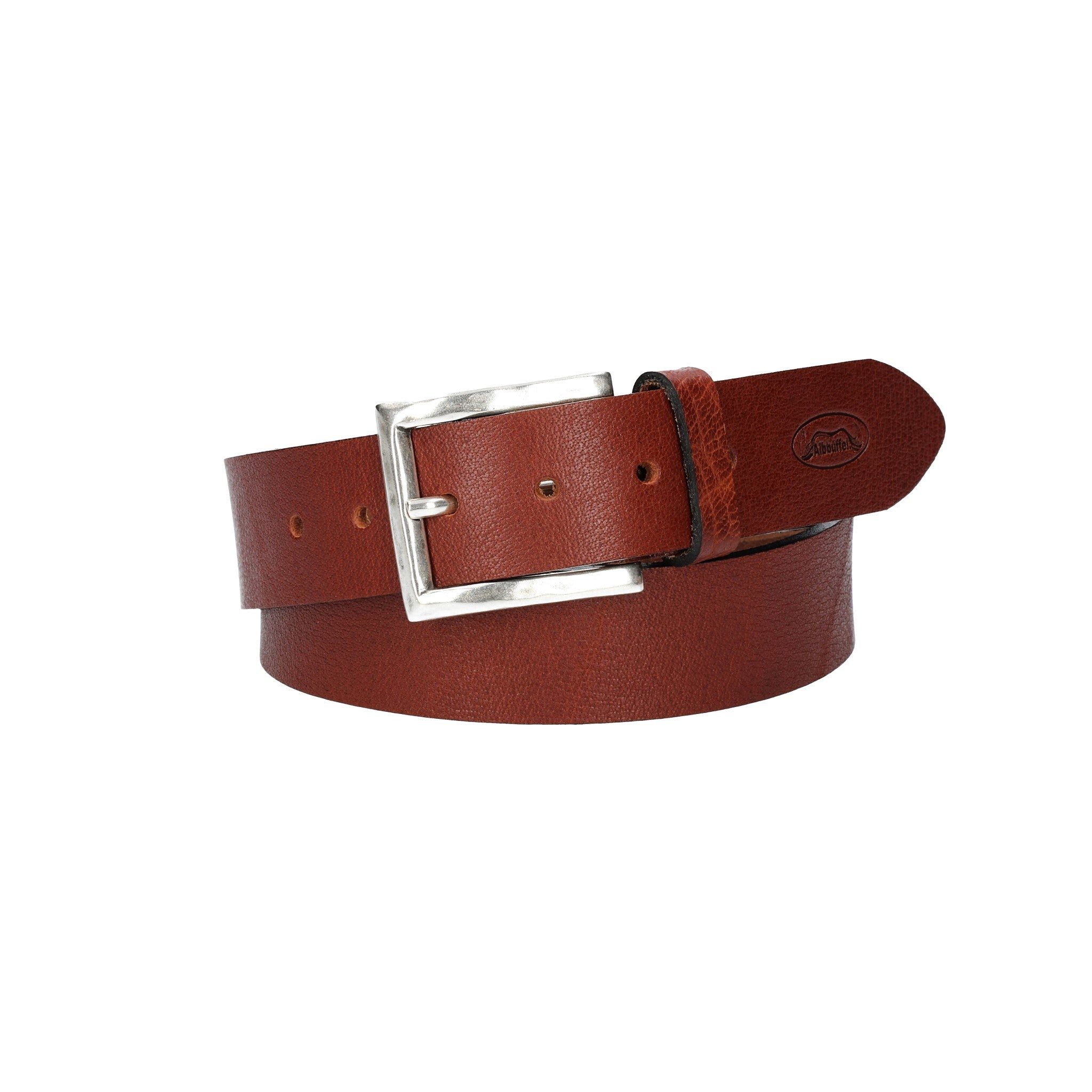 Leder Bazlen Ledergürtel Albbüffel in Cognac 40mm mit Dornschließe in Silber (ALBBÜFFEL_COGNAC, 1-St) sehr weiches Vollrindleder