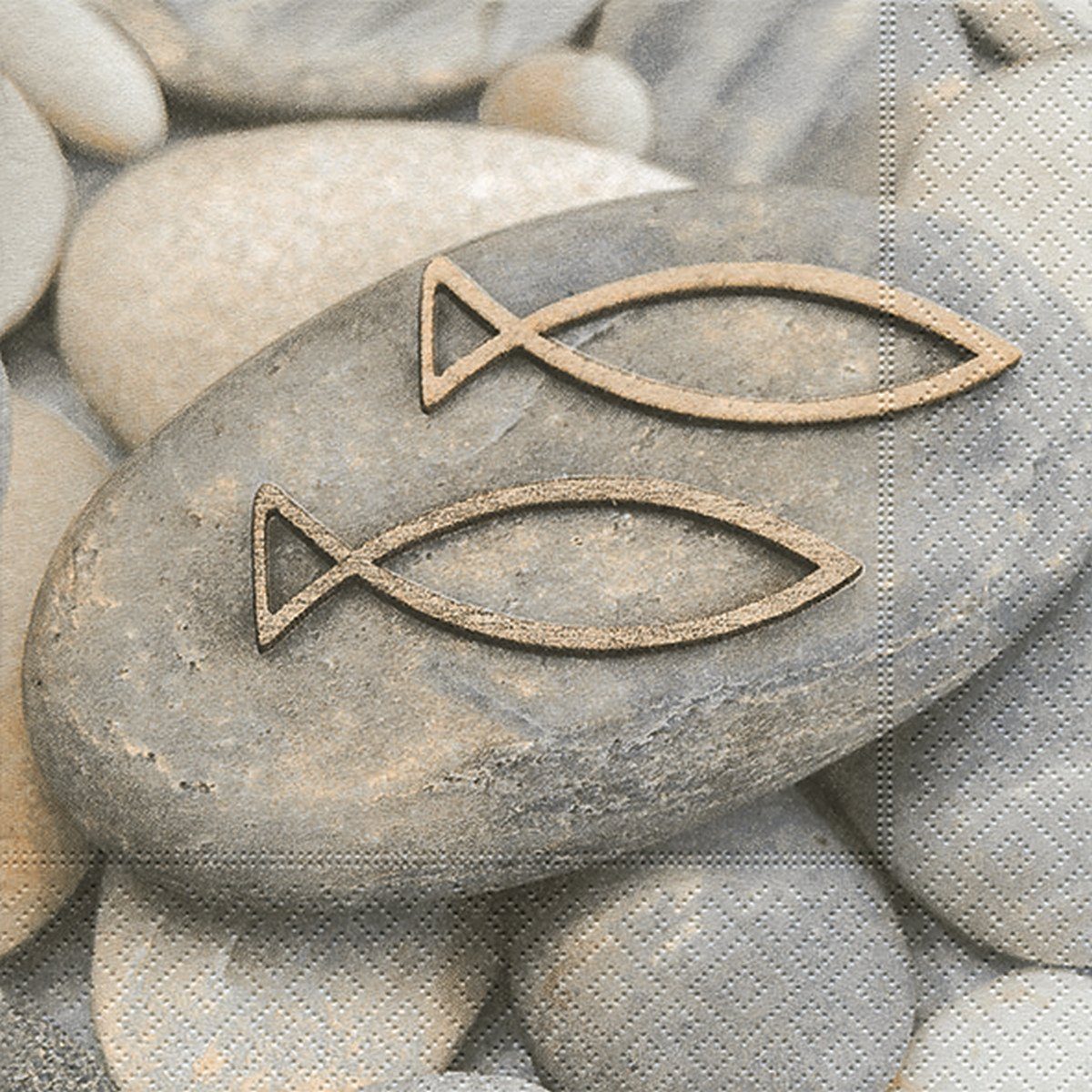 HOME FASHION Papierserviette 20 Servietten Decision - Steine mit Fische 33x33cm, (20 St)