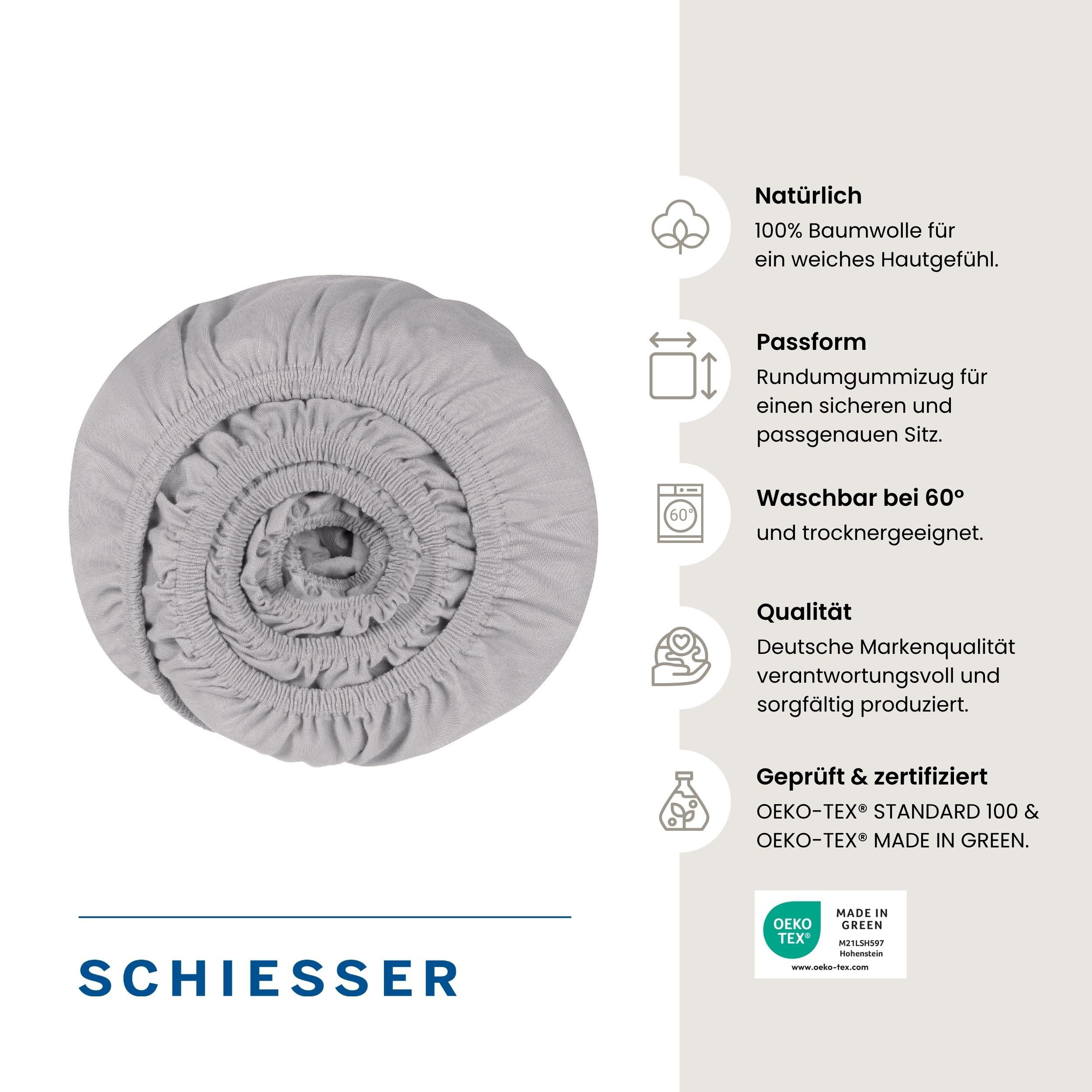 Schiesser Spannbettlaken Jessi aus 100% Baumwolle, Jersey, Gummizug: rundum, (1 Stück), für Matratzen bis zu 22 cm Höhe, OEKO-TEX® MADE IN GREEN – Bild 2 von 5