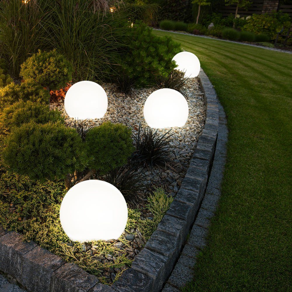 etc-shop LED Gartenleuchte, LED-Leuchtmittel Spieß Außen Erd fest LED Kugel verbaut, Warmweiß, 5er Solar Set Lampen Design Steck