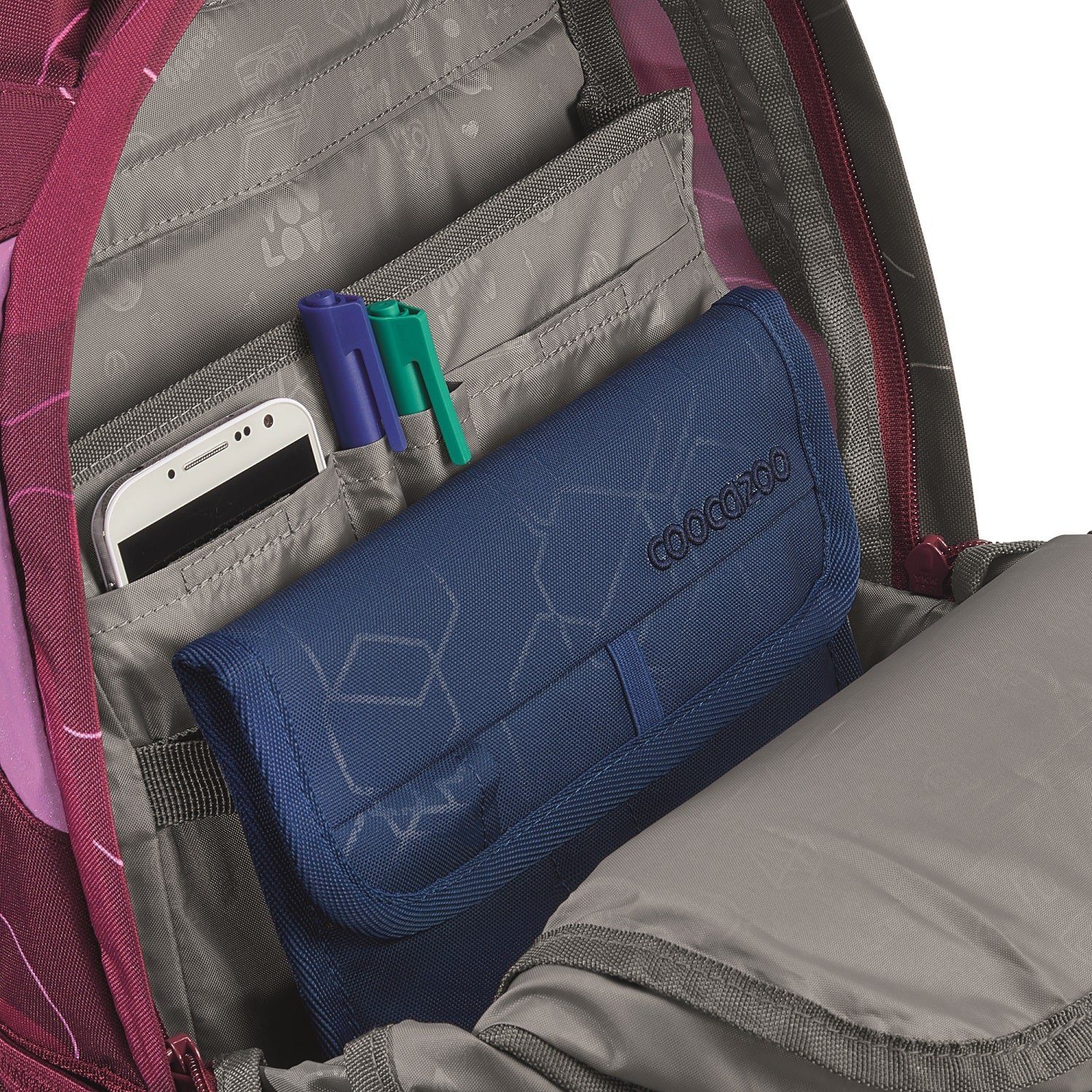 coocazoo Schulranzen Schulrucksack-Set MATE Berry Bubbles 2-teilig (Rucksack, Mäppchen), ergonomisch, reflektiert, Körpergröße: 135 - 180 cm