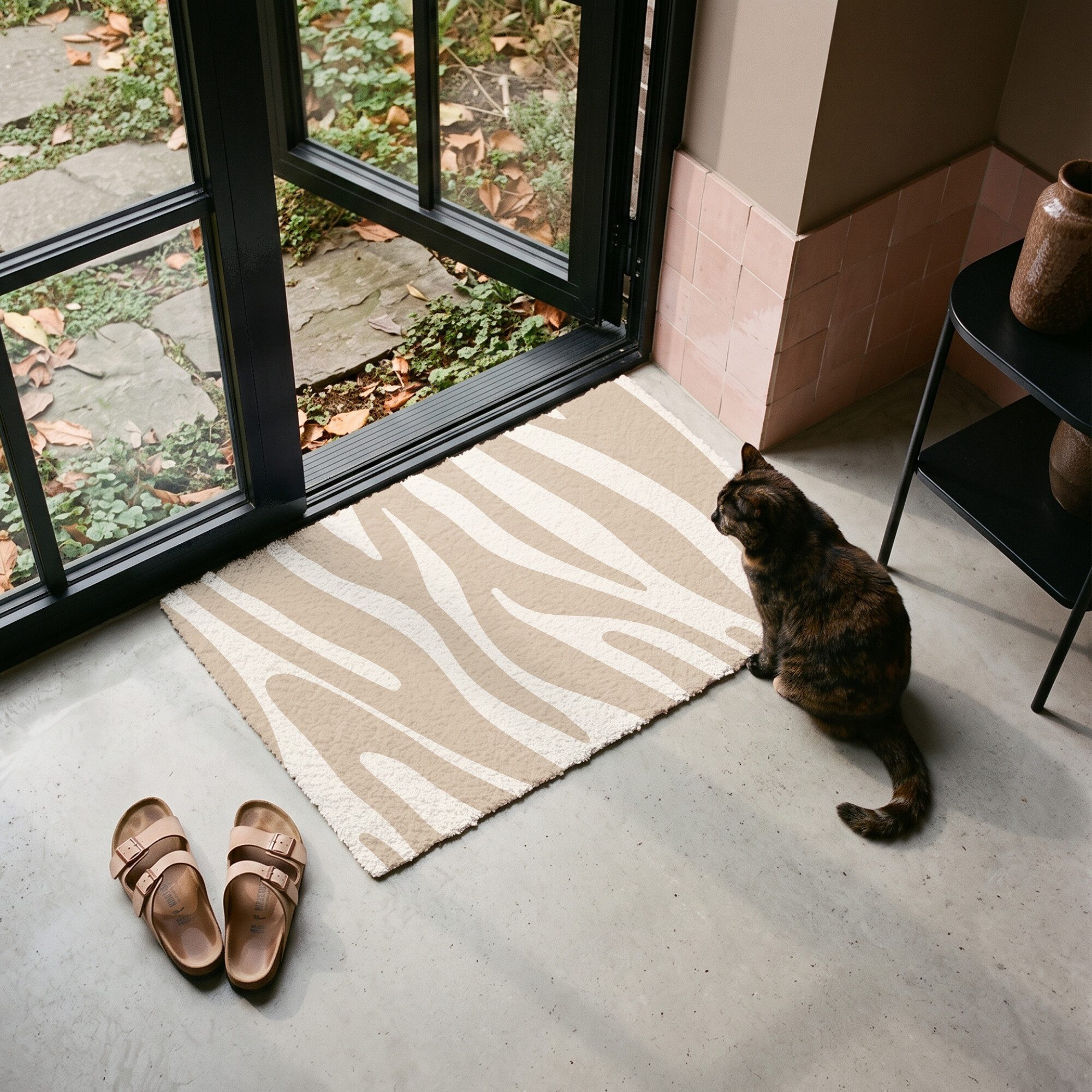 MuchoWow Fußmatte Zebramuster - Beige - Weiß - Tiermuster, Rechteckig, innen Schmutzfangmatte, Tür, Schmutzfänger Flur, Teppich 60x40 cm – Bild 4 von 5