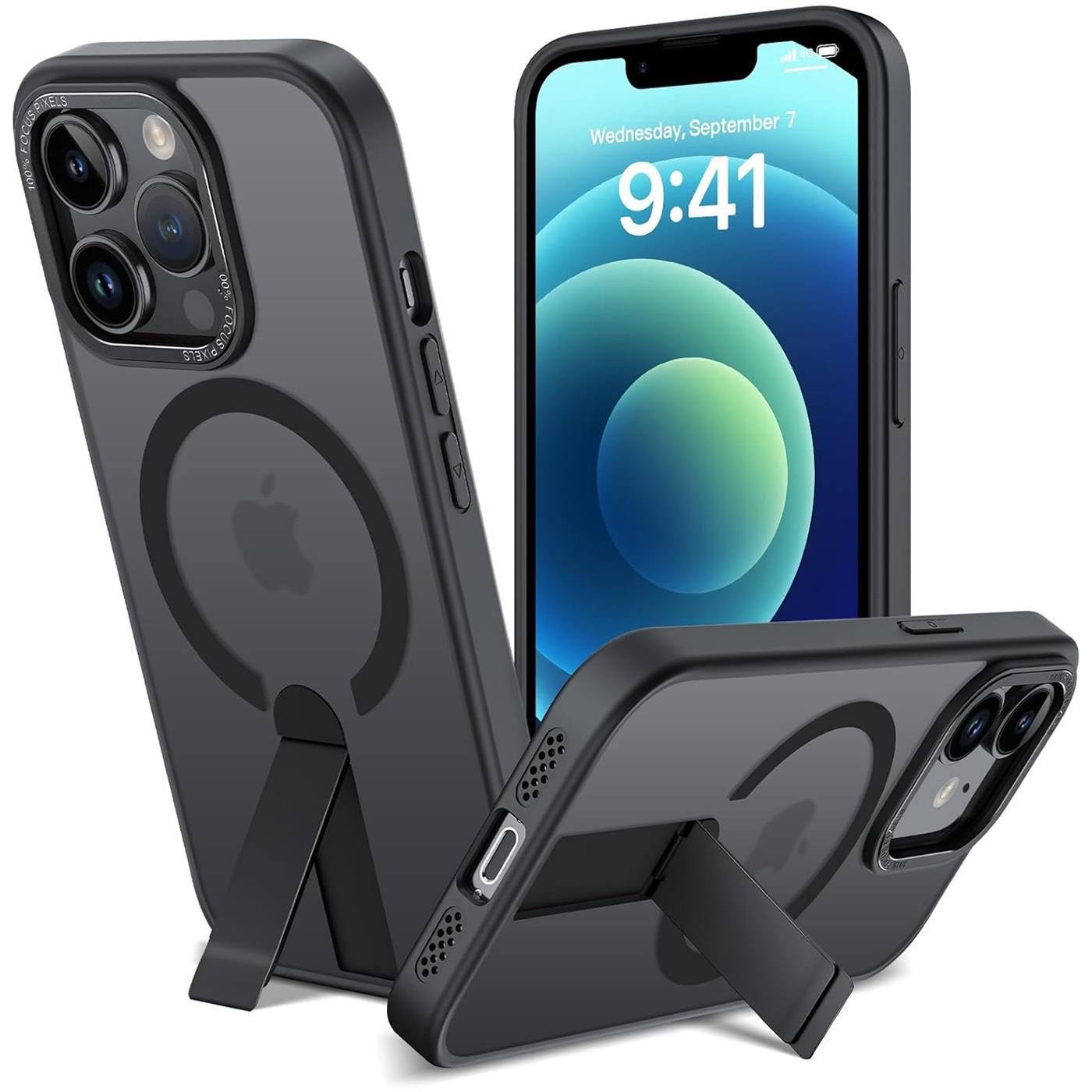 CoolGadget Handyhülle Kickstand Hybrid Hülle für iPhone 12 Pro Max 6,7 Zoll, Schutzhülle Militärschutz Ständer kompatibel mit MagSafe Magnetring