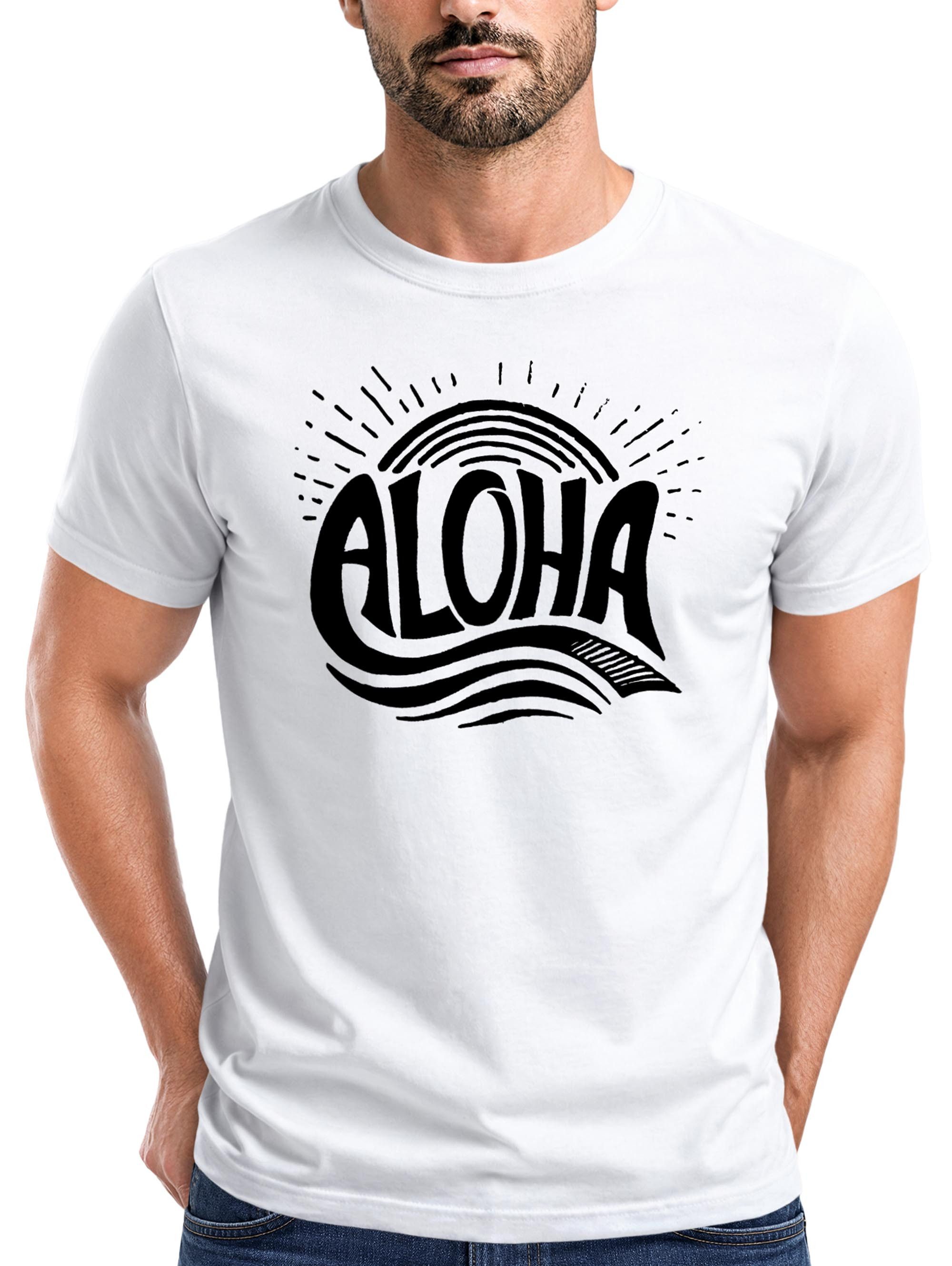 Print-Shirt Herren T-Shirt Aloha Wellen Surfing Sommer Slim Fit Neverless®