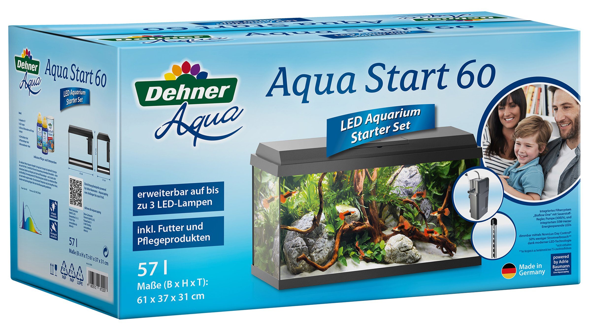 Dehner Акваріуми-Set Aqua Start 60, 61 x 37 x 31 cm, mit Futter/Pflege, Einsteiger-Aquarium mit vielem Zubehör