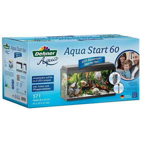 Dehner Aquarien-Set Aqua Start 60, 61 x 37 x 31 cm, mit Futter/Pflege, Einsteiger-Aquarium mit vielem Zubehör