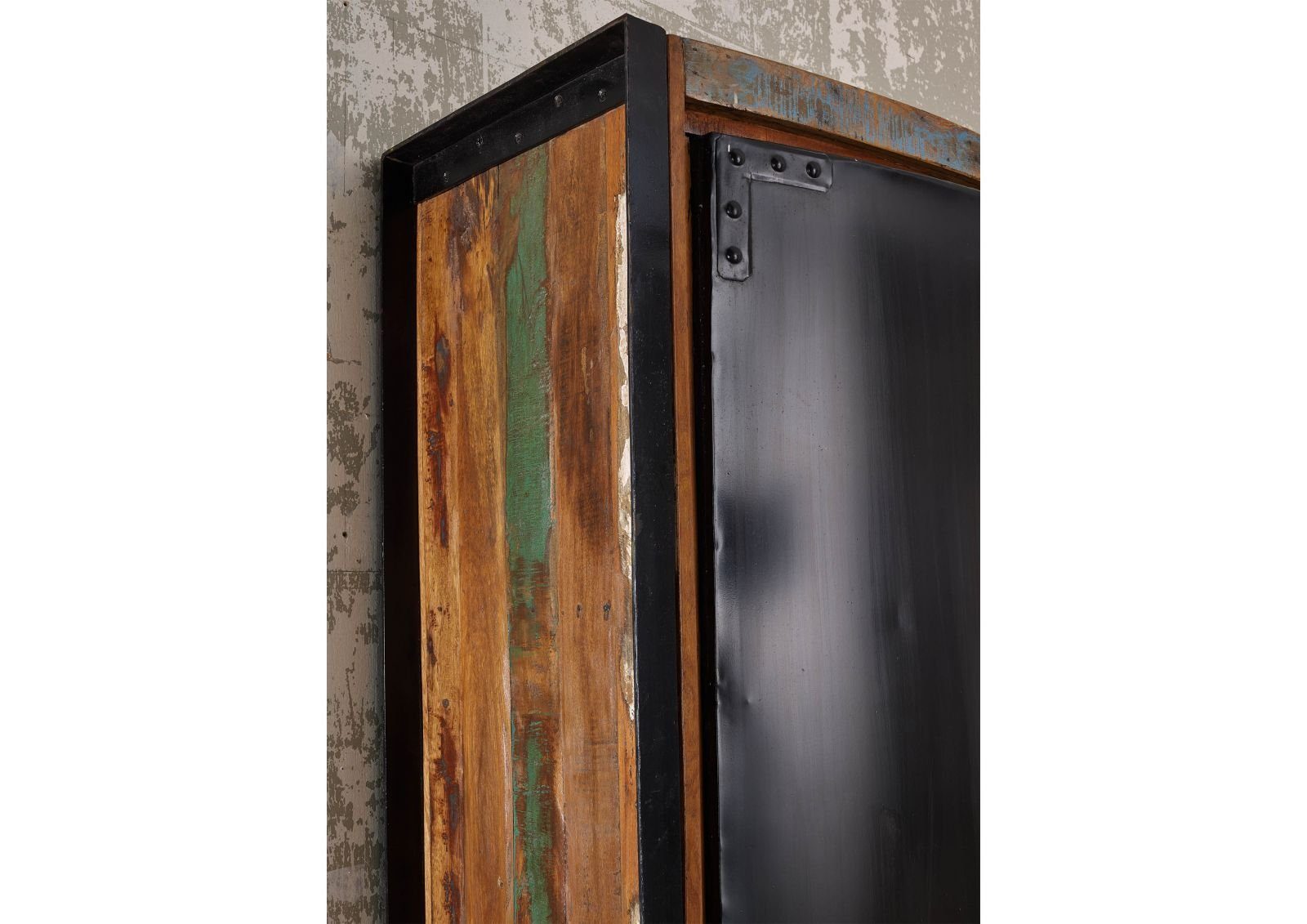 Massivmoebel24 Dreh-/Schwebetürenschrank INDUSTRIAL (Schrank Altholz 90x43x180 mehrfarbig lackiert INDUSTRIAL #07) Schrank Altholz 90x43x180 mehrfarbig lackiert INDUSTRIAL #07