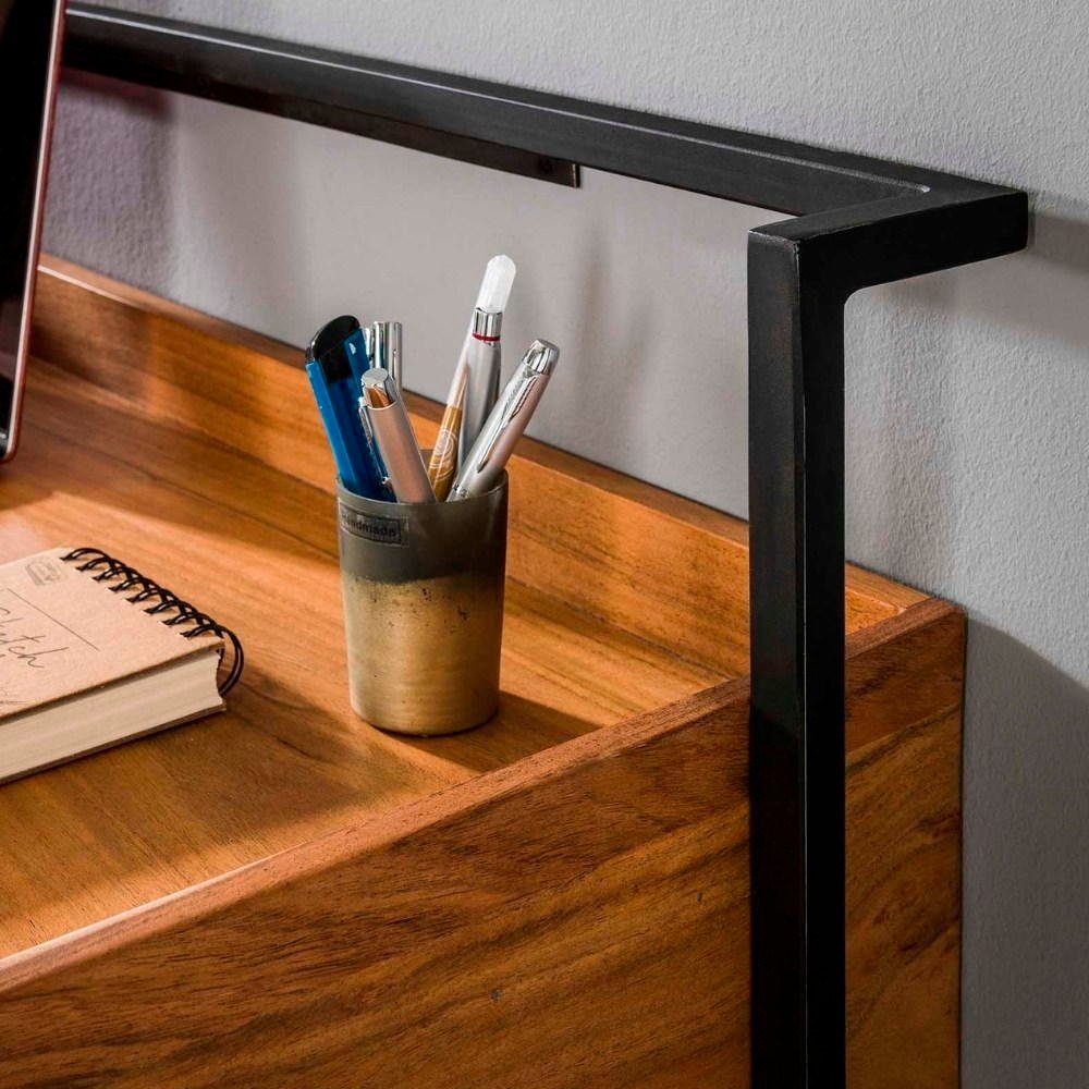 RINGO-Living Schreibtisch Massivholz Lolei mit Natur-dunkel Schreibtisch 2 Schubladen und, in Möbel