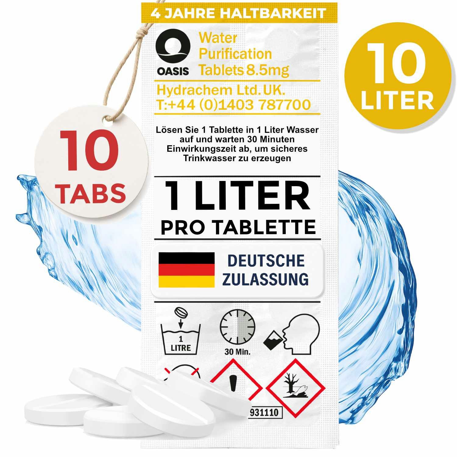 Wicked Chili Chlortabletten Notfall Wasseraufbereitung 50x 1L Trinkwasser Tabletten, 10x Wasserreinigungstabletten - 1 Liter Trinkwasser pro Tablette - Wat