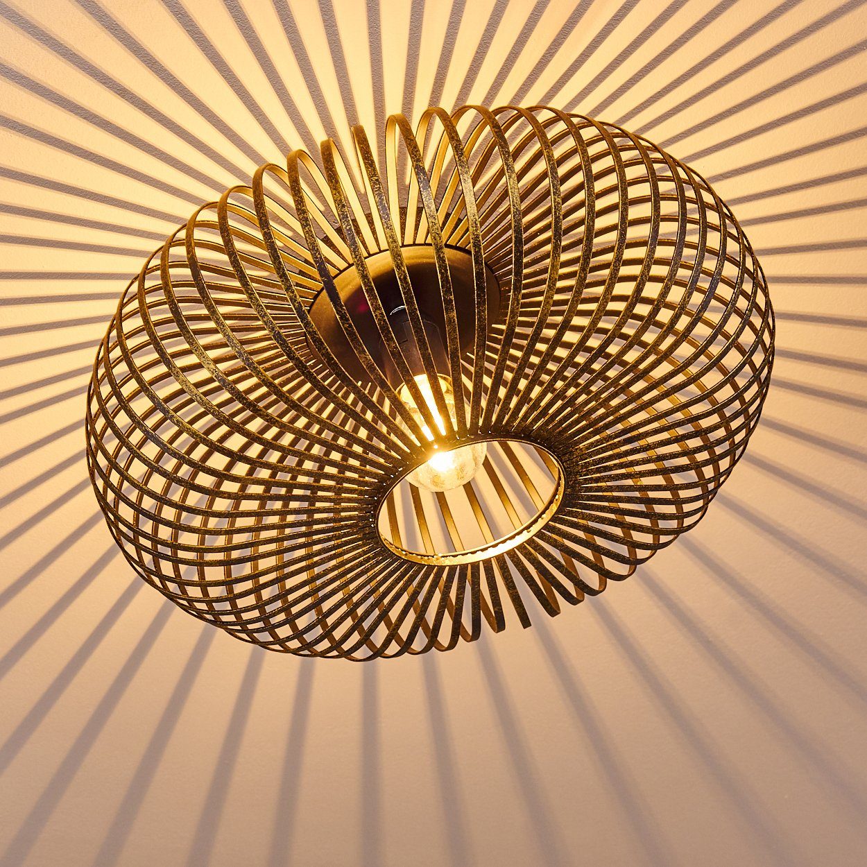 Schwarz/Gold, Deckenlampe Lichteffekt hofstein aus in Leuchtmittel, Gitter-Optik mit E27, ohne durch Metall runde Deckenleuchte Retro-Leuchte »Aidone«