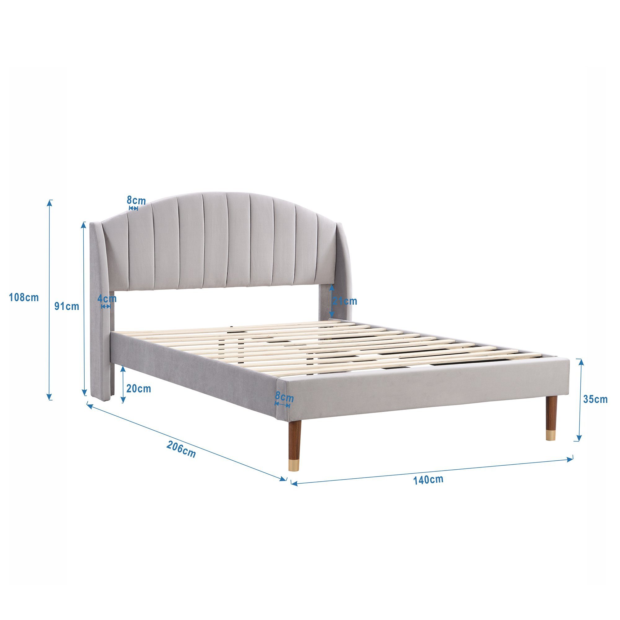 Flieks Polsterbett, Doppelbett Massivholzbett Kiefer 140x200cm Samt