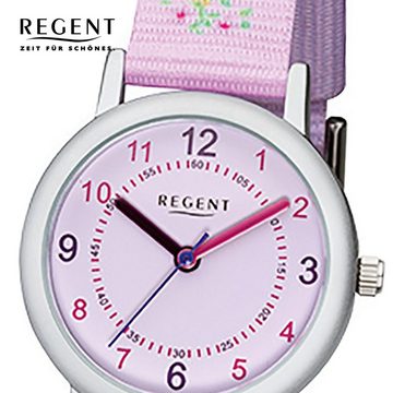 Regent Quarzuhr Regent Kinder-Armbanduhr lila rosa Analog, Kinder Armbanduhr rund, klein (ca. 29mm), Textil, Stoffarmband