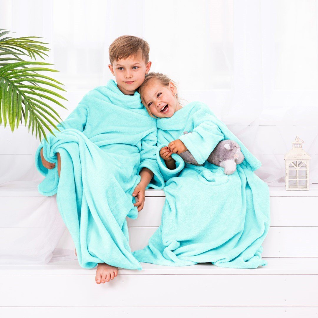 Lazykids mit Türkis - Ärmeldecke Kuscheldecke Kinderdecke für Kinder Ärmeln, DecoKing