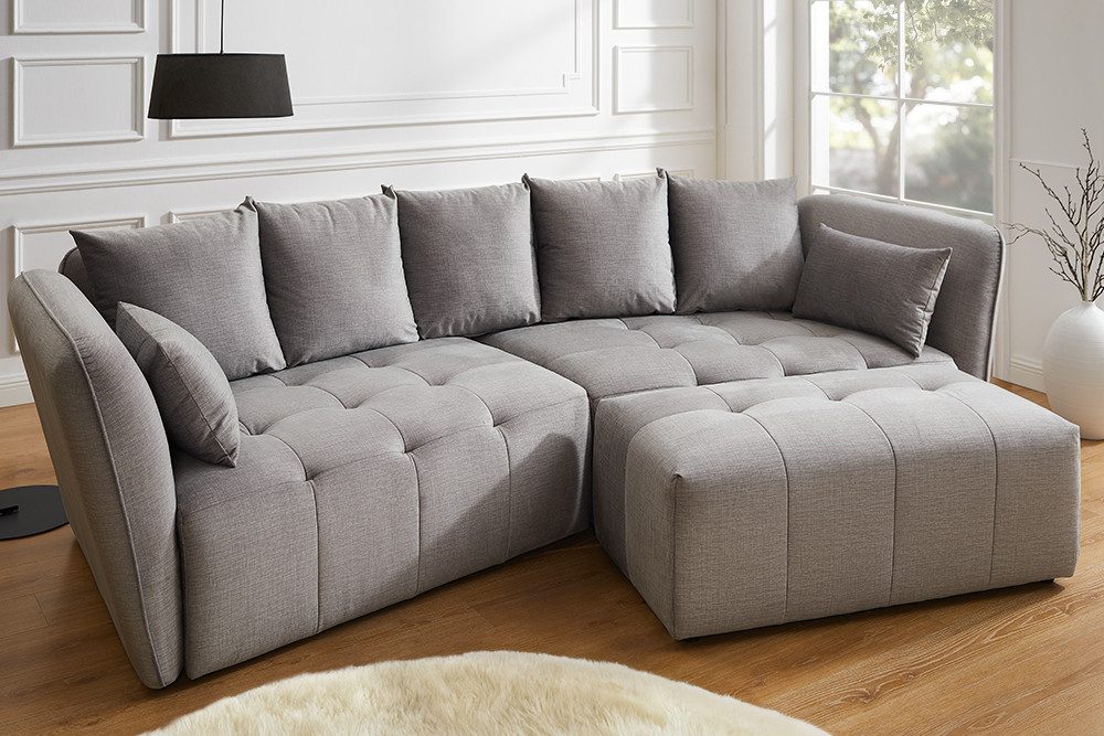 riess-ambiente Fußhocker ROYAL 120cm grau - Strickstoff, Federkern, Ziersteppung (Einzelartikel, 1 St), gepolsterter Sitzhocker - ideal für Ankleide, Garderobe & Wohnzimmer