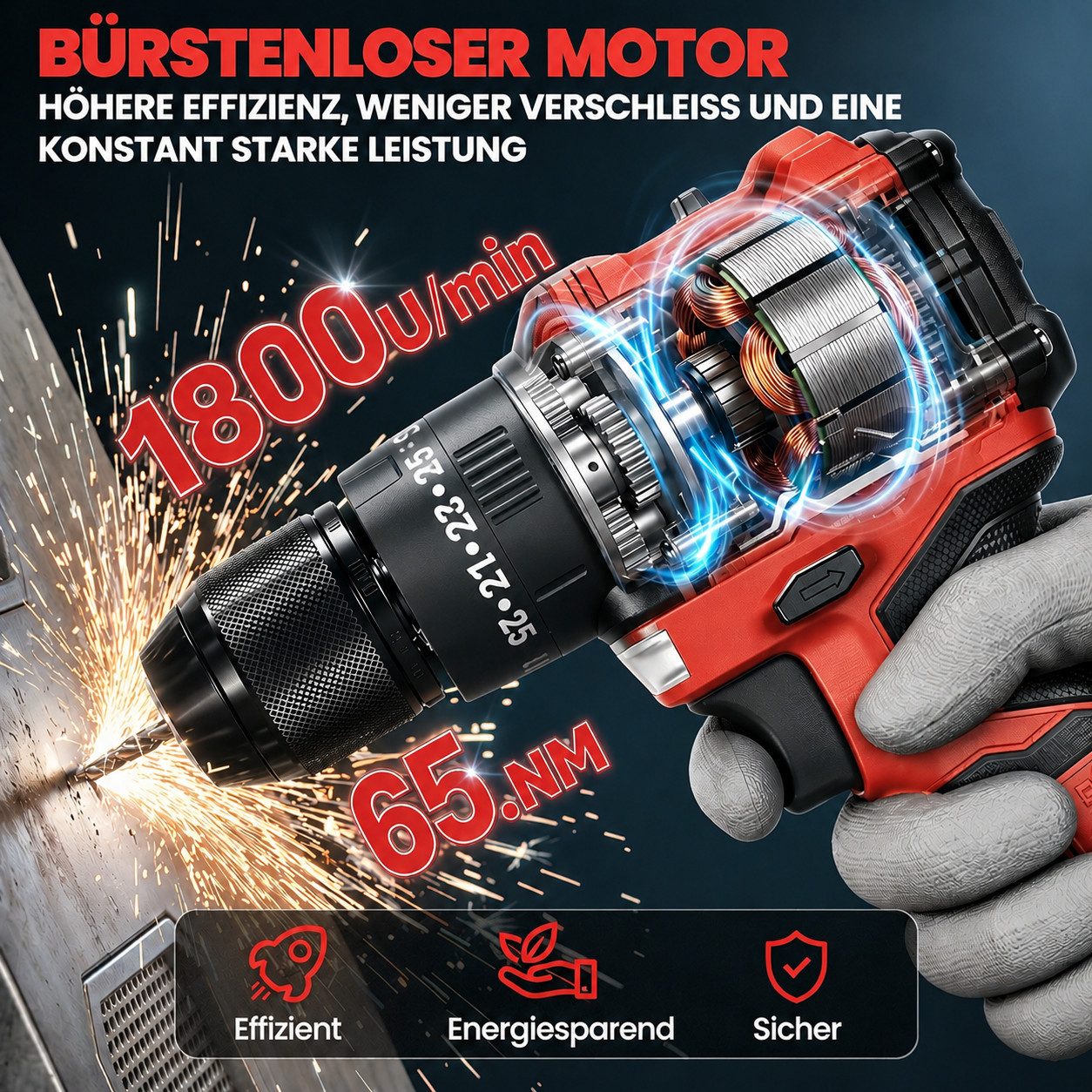 Bundviel Akku-Bohrschrauber 21V Akkuschrauber 3in1 Akkubohrer Bohrmaschine mit 2 Akkus, max. 1800 U/min, (Set, mit 2 x 2000mAh Akkus & 27-tlg), 2 Gang, 25+3 Drehmomentstufen, Akku-Schlagbohrschrauber