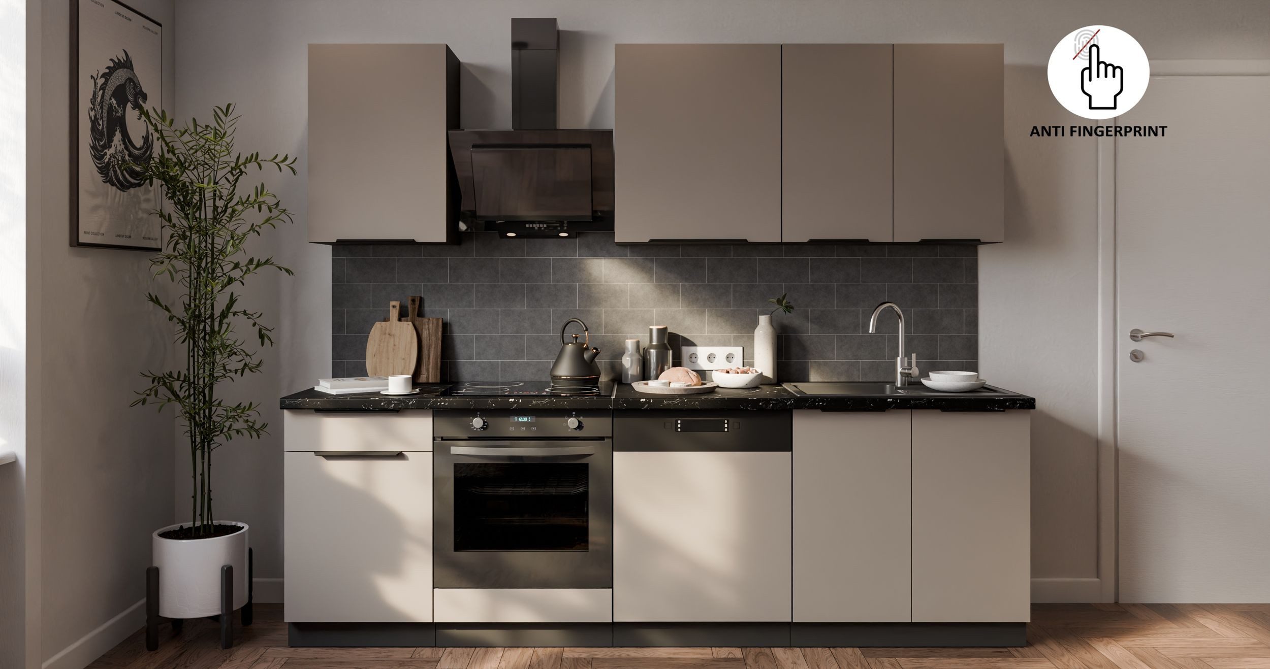 Küchen-Preisbombe Küchenzeile ARIA K-BL Basic 250 cm Anti Fingerprint Küche günstig online kaufen