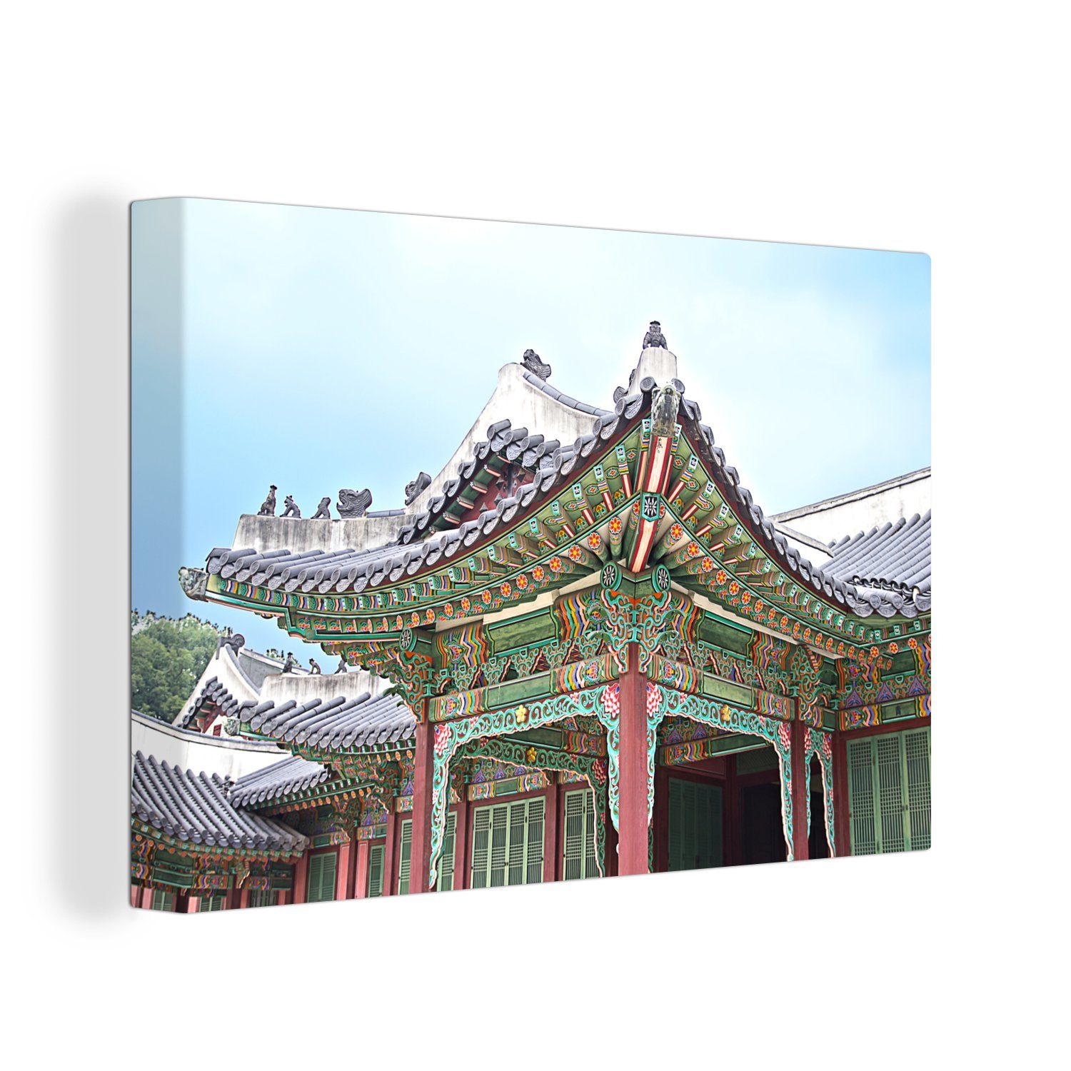 OneMillionCanvasses® Leinwandbild Traditionelle 30x20 Wanddeko, koreanische cm Changdeokgung, Aufhängefertig, Wandbild Struktur Leinwandbilder, St), in (1