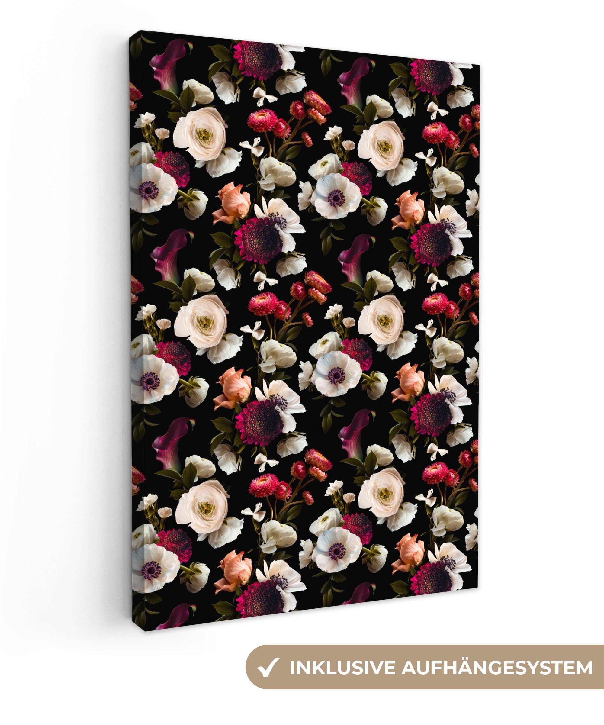 OneMillionCanvasses® Leinwandbild Blumen - Farben - Muster, (1 St), Leinwandbild fertig bespannt inkl. Zackenaufhänger, Gemälde, 20x30 cm