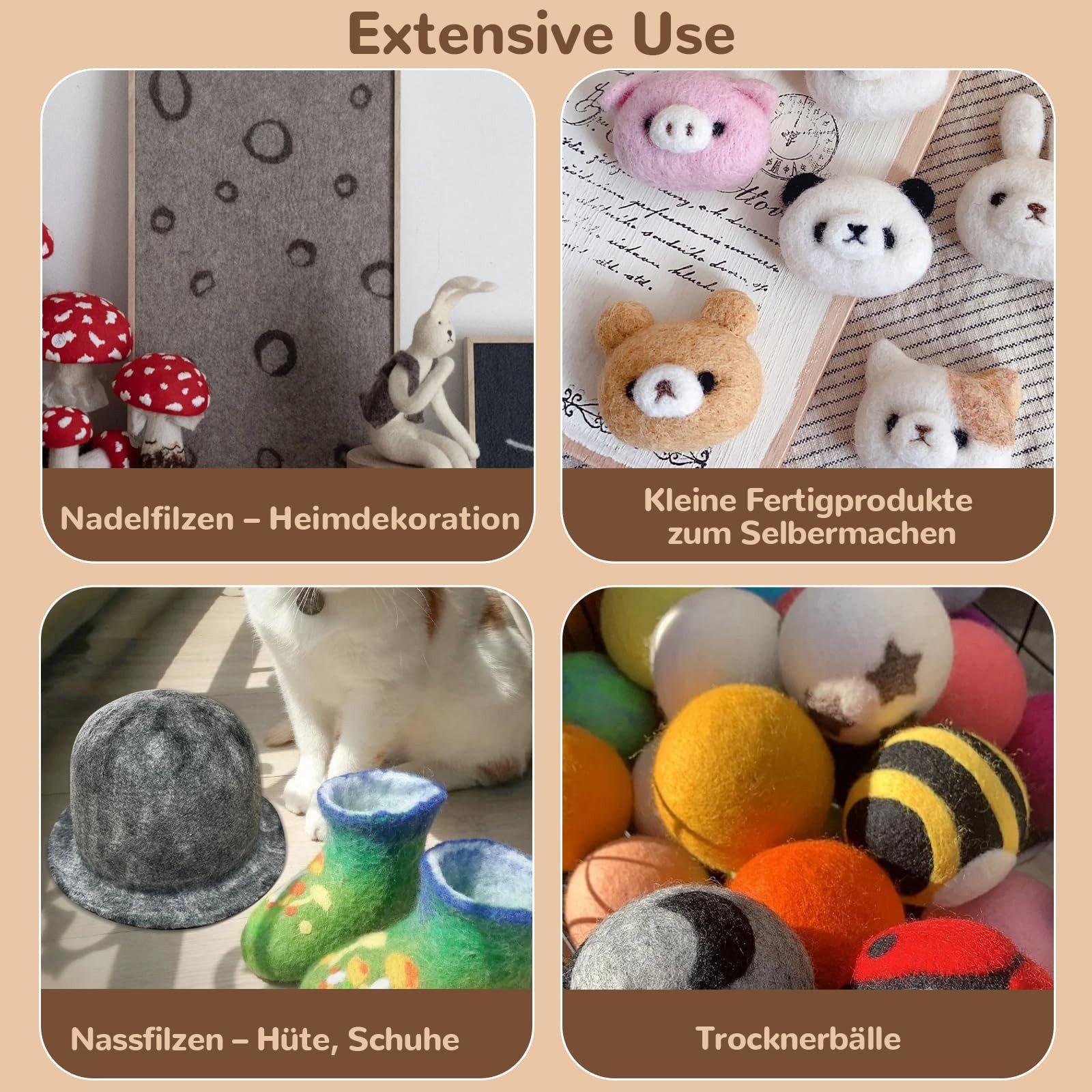 CLTYQ Kreativset Nadelfilzset in 24 Farben, Nadelfilzzubehör Mit Aufbewahrungstasche, Bastelset für Mädchen,Nadelfilzunterlage Für DIY-Basteldekoration