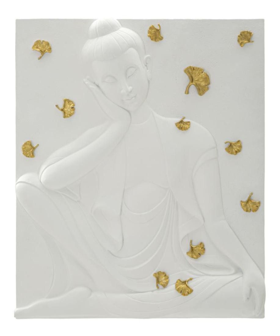 Mauro Ferretti Wandbild Buddha Wandbild 46 x 55,5 x 5,7 cm Harz Gold Weiß