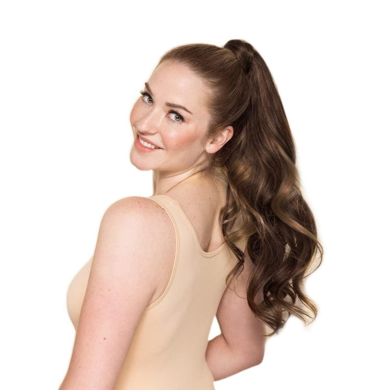 Echthaar-Extension Ponytail Extension Balayage 40cm 80g Dunkelbraun Kastanienbraun