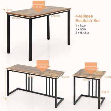 COSTWAY Essgruppe, (4-tlg., mit Bank&2 Hockern), Metallrahmen, industriell