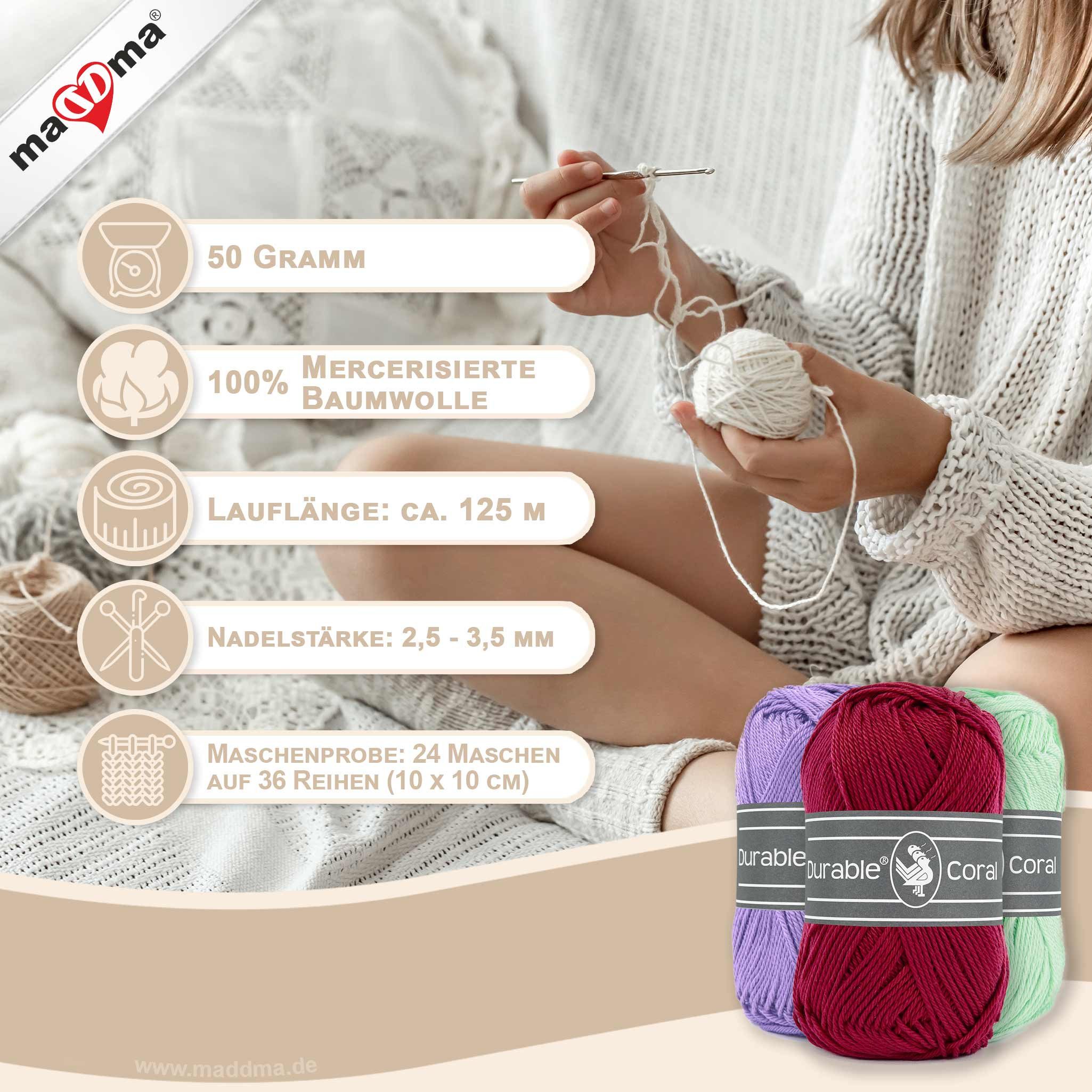 Durable® Yarn 10 x 50g Strick- u. Häkelgarn Durable Coral Baumwolle Sommergarn Häkelwolle, 1250 m (Sparpaket (10 Knäuel je 50g), 2172 creme