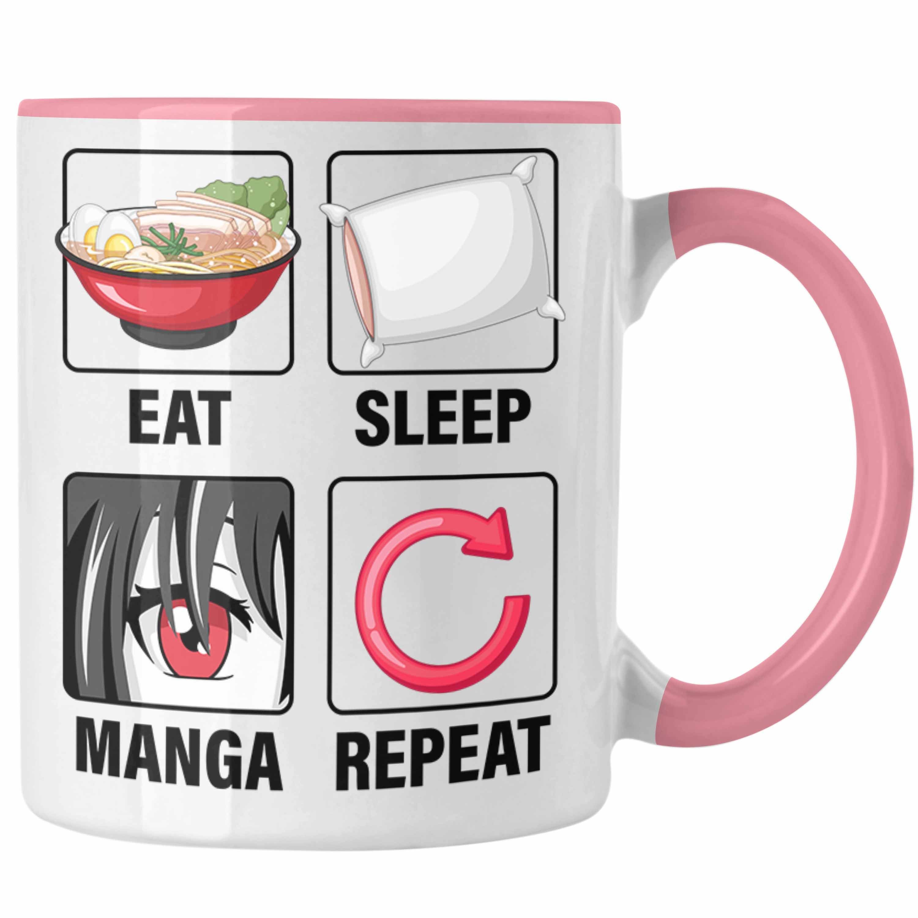 Trendation Tasse Eat Sleep Manga Repeat Tasse Geschenk Geschenkidee Manga Liebhaber Rosa