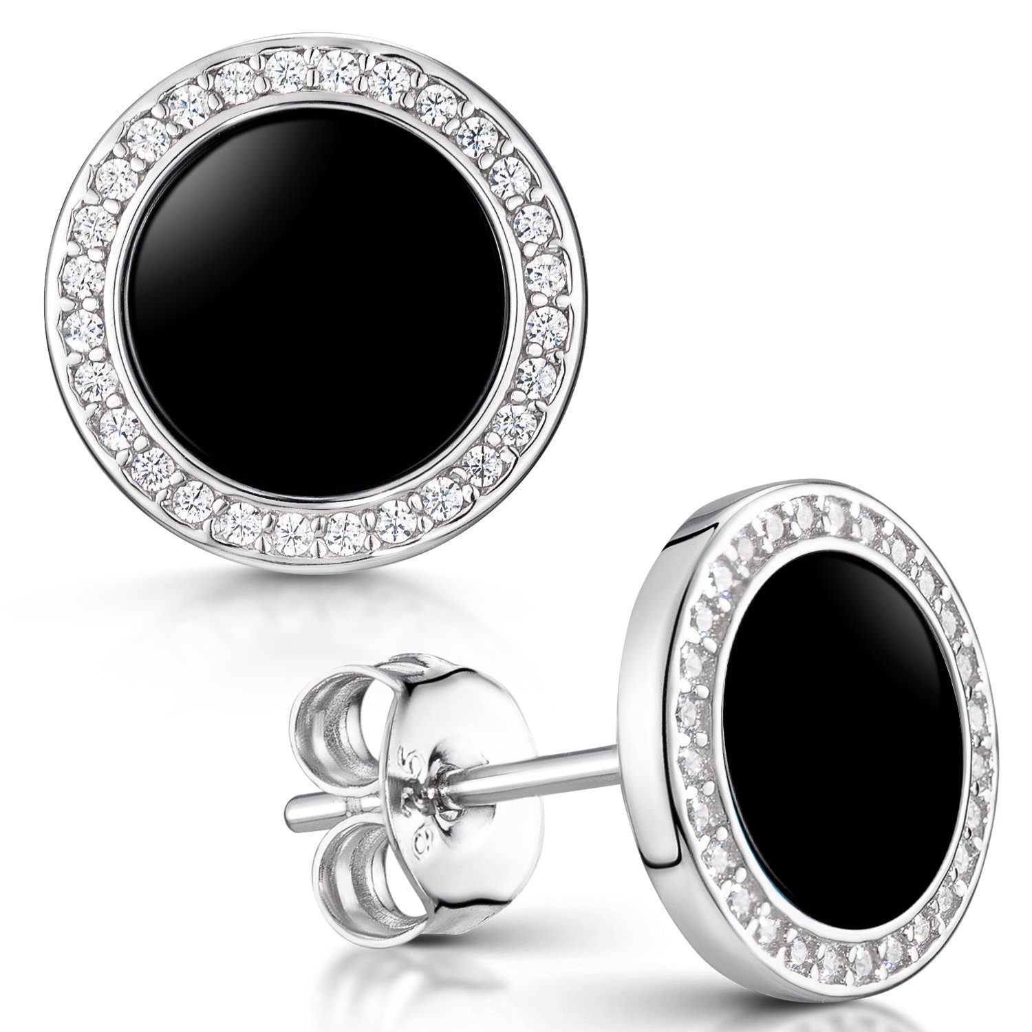 Materia Paar Ohrstecker Damen Ohrringe Onyx Schwarz Zirkonia SO-394, 925 Sterling Silber, rhodiniert