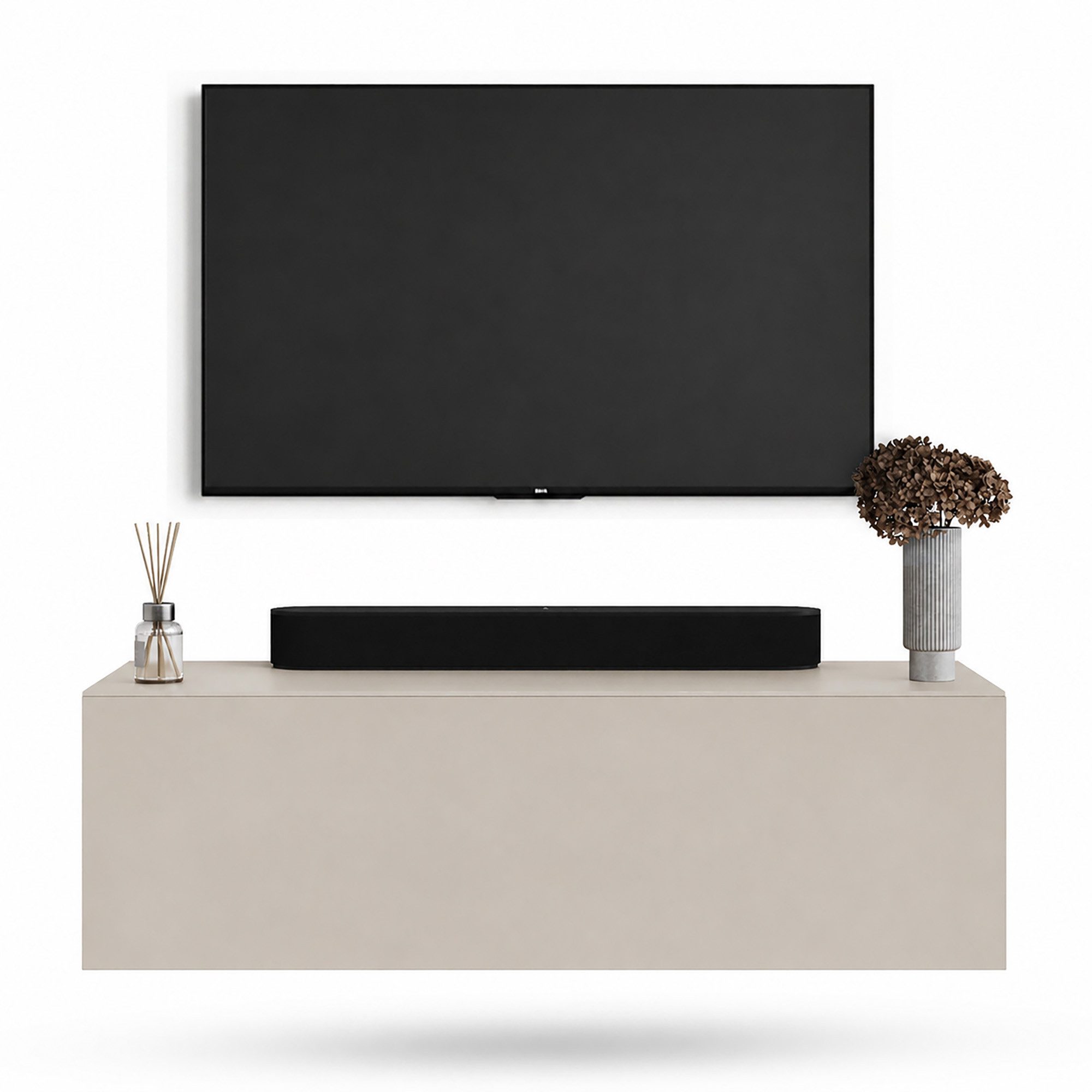 Planetmöbel TV-Schrank West TV-Board, Fernsehtisch 100 cm lang, TV-Lowboard (für Fernseher bis 55 Zoll, TV Schrank viel Stauraum, sideboard hängend, Fernsehschrank 100 x 30 x 37,5 cm) kaschmir