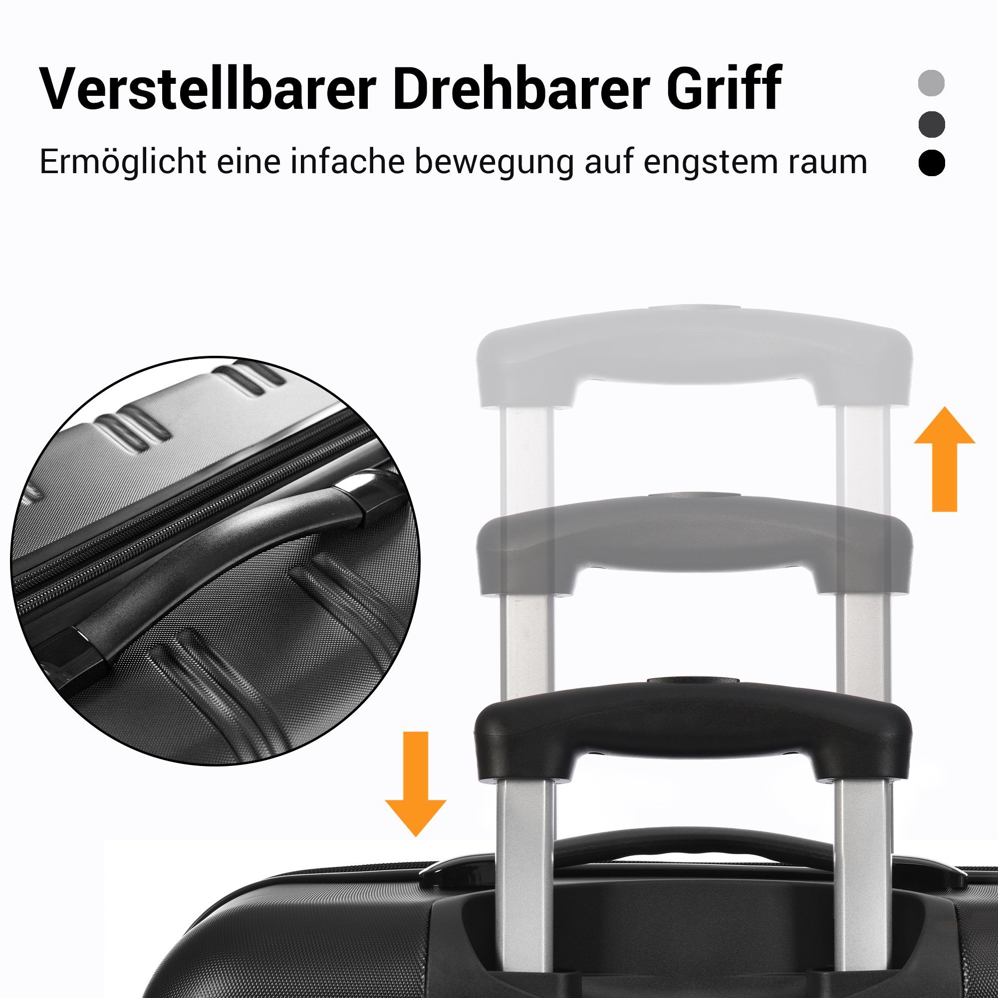 4 Rollen, OKWISH Schwarz 360° Kunststoff leises Universal- Material-ABS Viel Handgepäckkoffer Stauraum ABS-Material, Räder Handgepäck Rollkoffer, Reisekoffer,