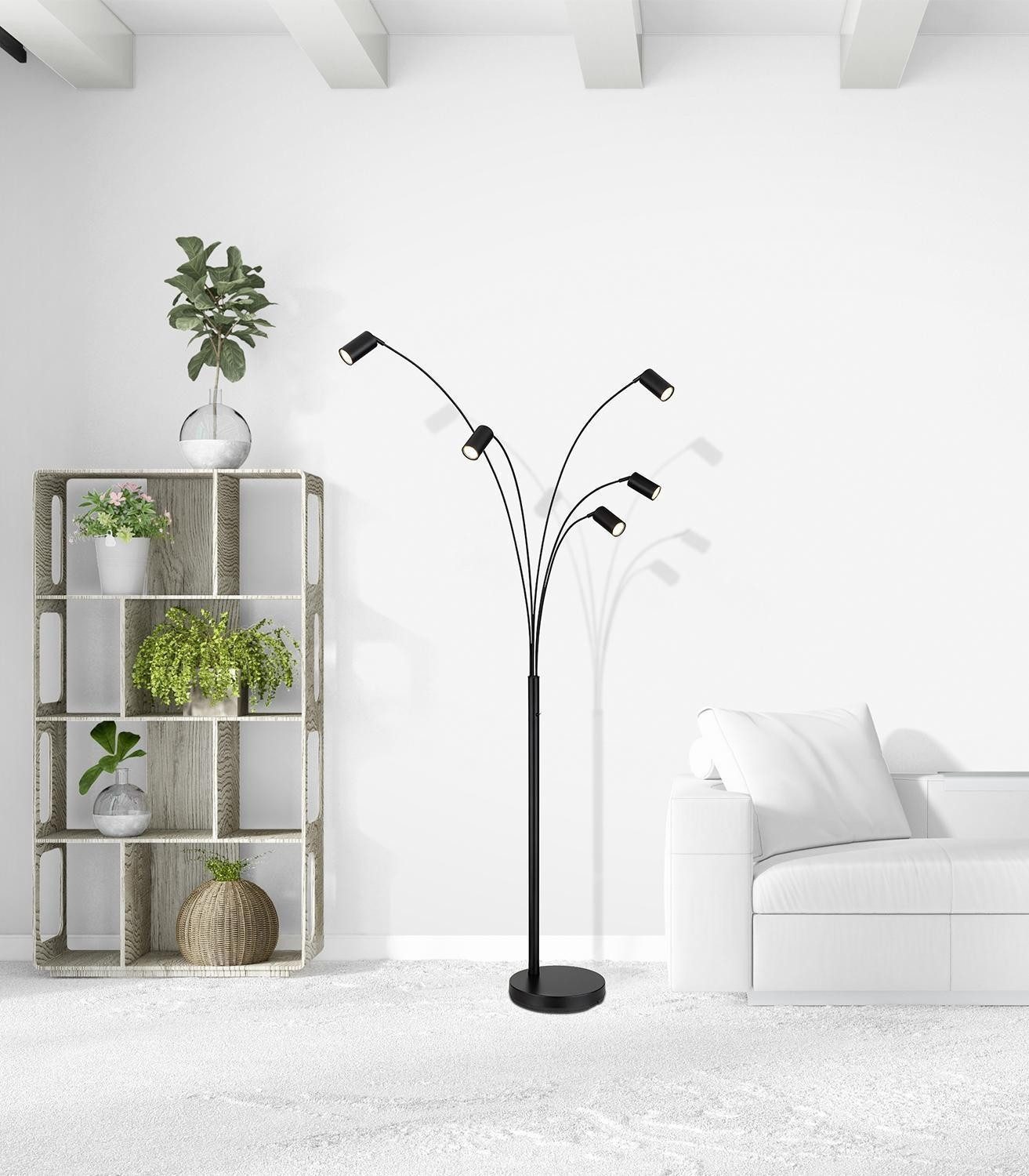 GLOBO LIGHTING Stehlampe ROBBY, 5-flammig, Schwarz, Metall, ohne Leuchtmitt günstig online kaufen