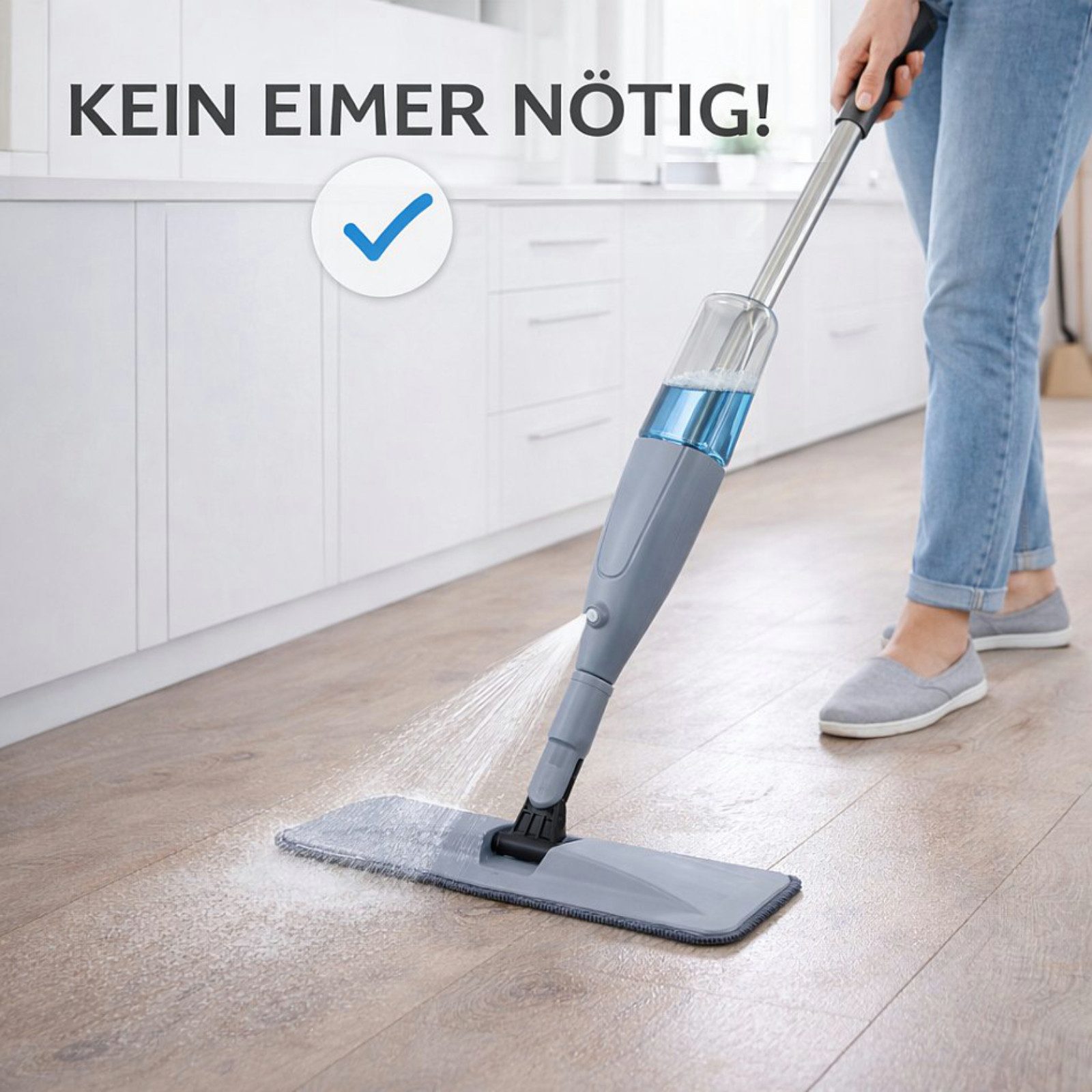 Koopman Wischmopp Bodenwischer Sprühwischer Wischer Sprühfunktion, (Stück, 1-St., Packung), Teleskopstiel, Wassertank, Sprühbehälter, Wischbezug, Klettverschluss