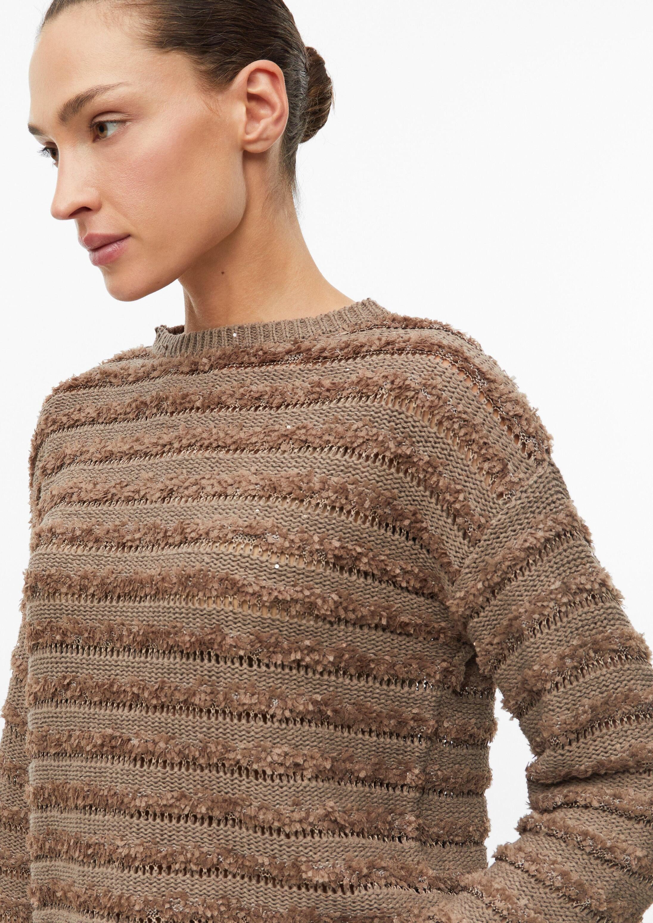 s.Oliver Longpullover Strickpullover Leicht transparenter Pullover mit Ajourmuster und Pailletten