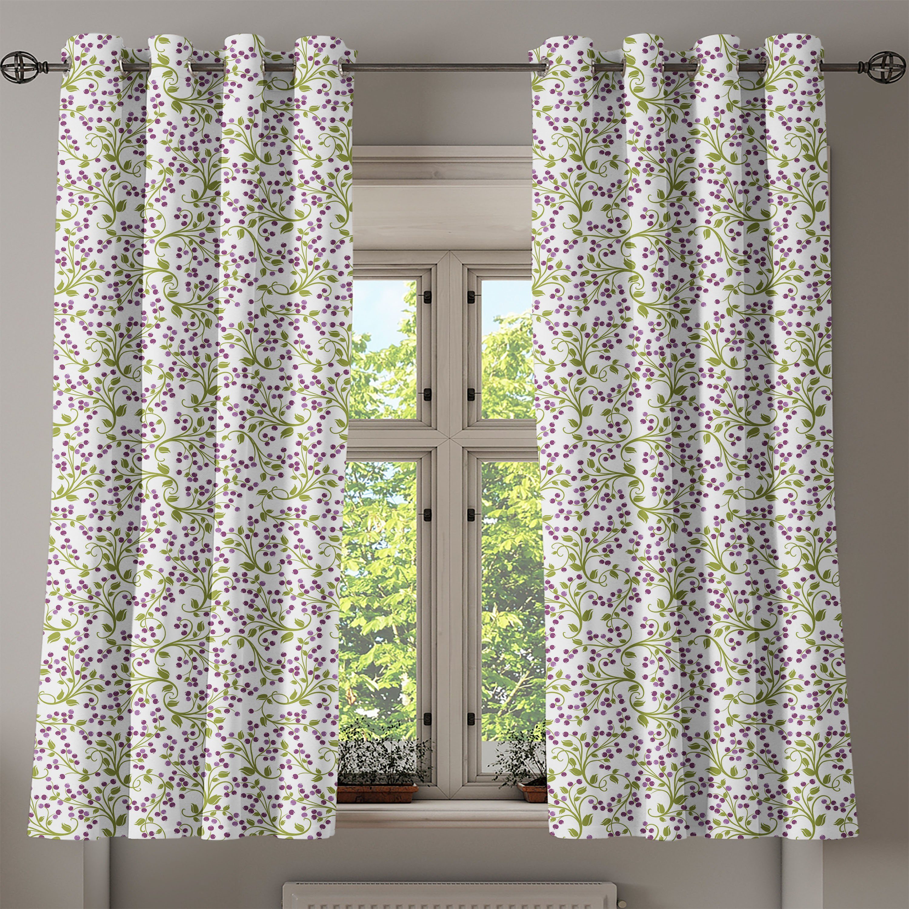 Dekorative Berries Blume Schlafzimmer Abakuhaus, Gardine 2-Panel-Fenstervorhänge Wohnzimmer, Wild für Botanical