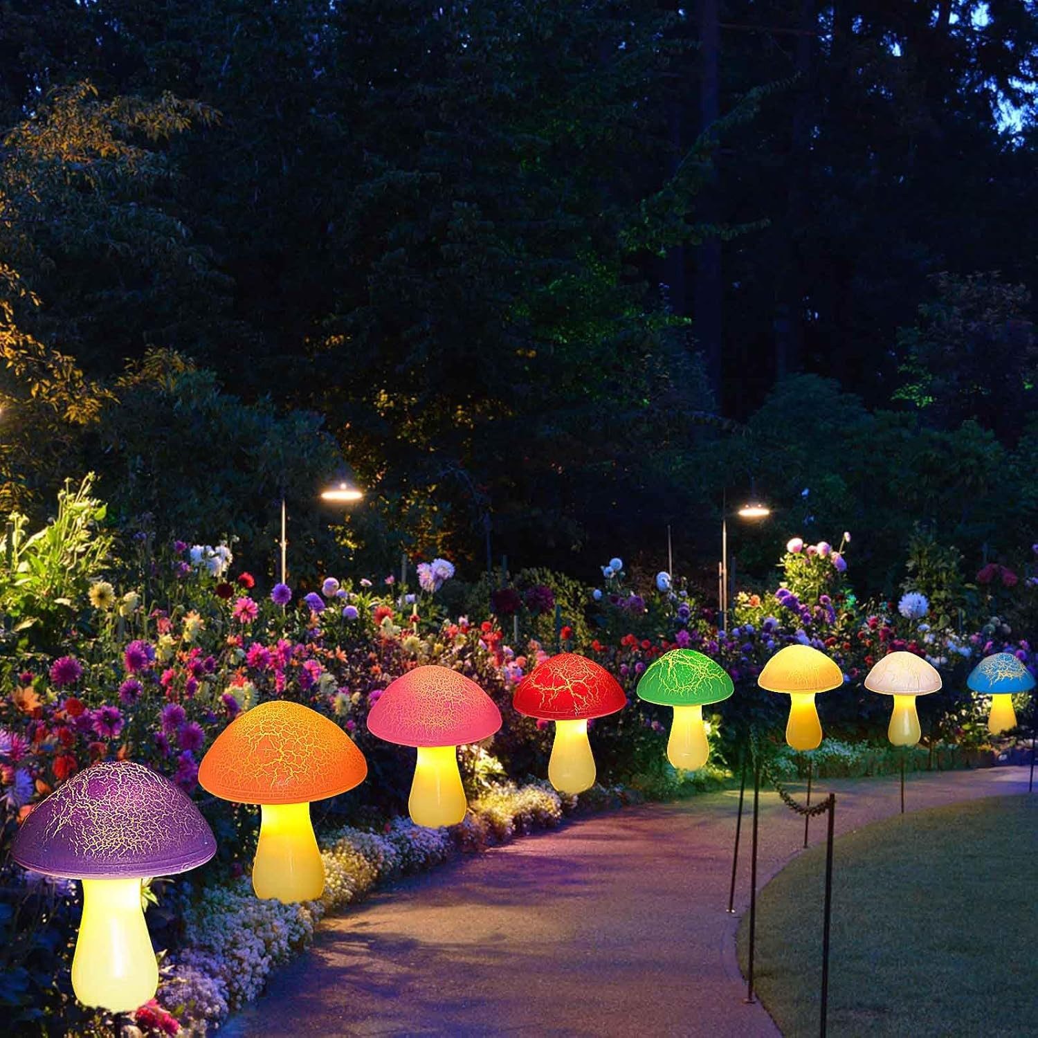 FELIXLEO LED Solarleuchte 8 Stk Pilz Solarlampen Außen Cracked Style Garten Halloween Deko. – Bild 4 von 5