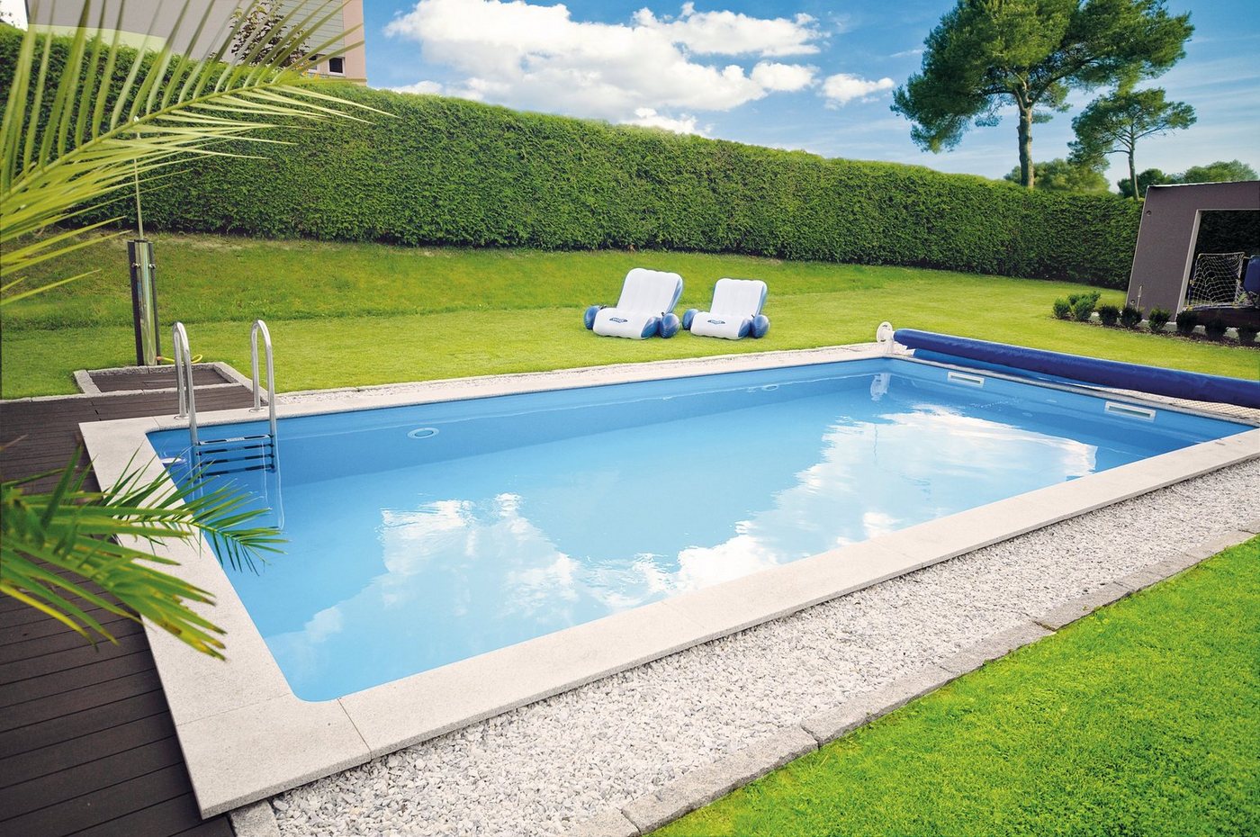 Thumbnail - KWAD Rechteckpool mit Ecktreppe (Set), 8x4, 7x3,5 oder 6x3m Höhe: 1,50m, mit Foliensack 0,8mm