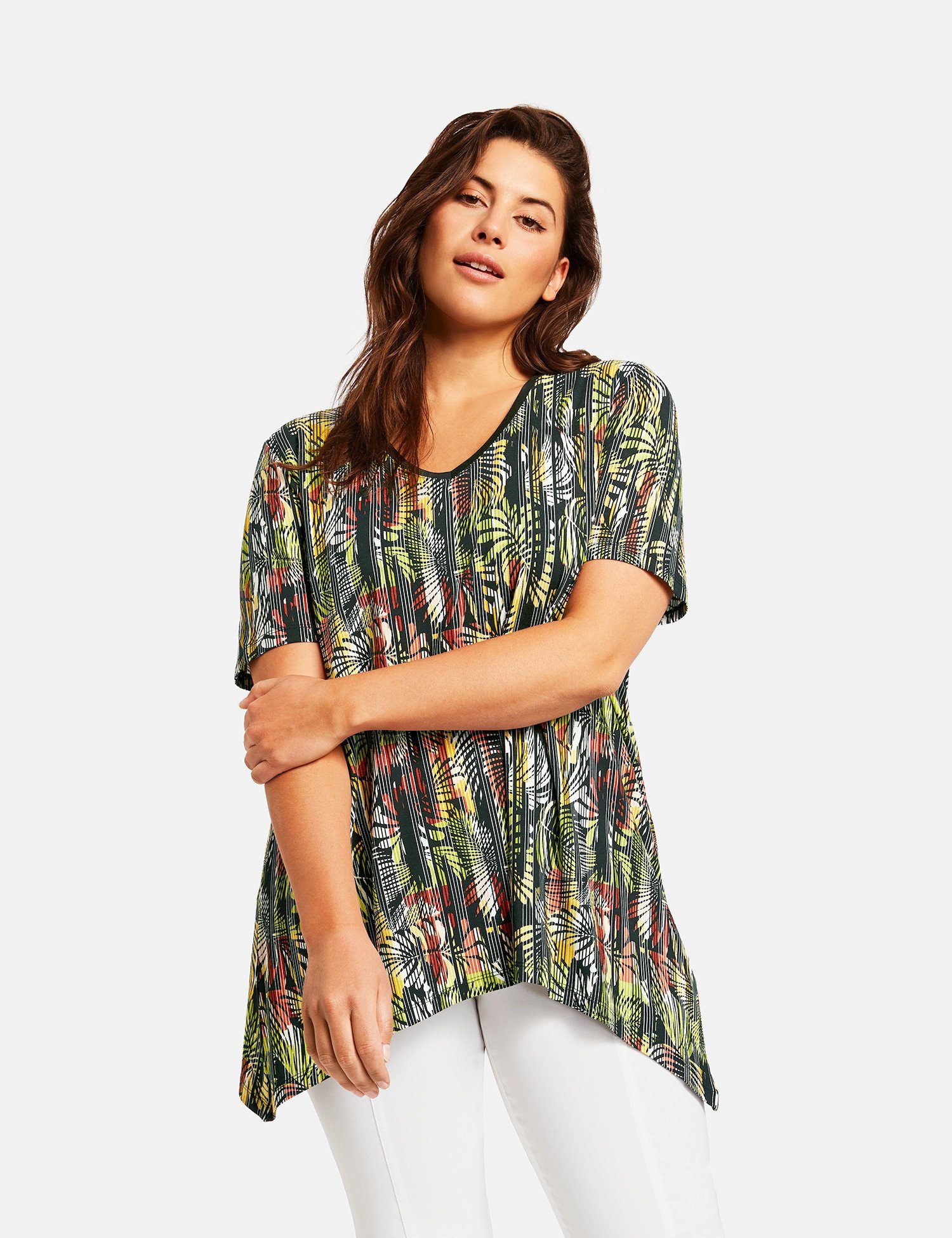 Shirt mit Samoon Print exotischem Ausgestelltes Kurzarmshirt