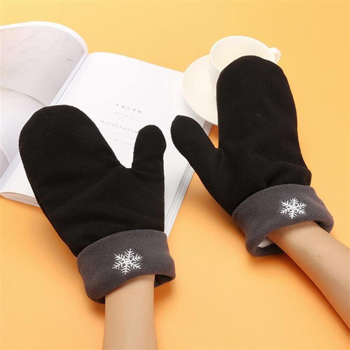 CTGtree 3-teilige Baumwollhandschuhe Handschuh hellgraue Warmer Paar-Handschuhe Schwarz Paar-Winterhandschuhe Manschette